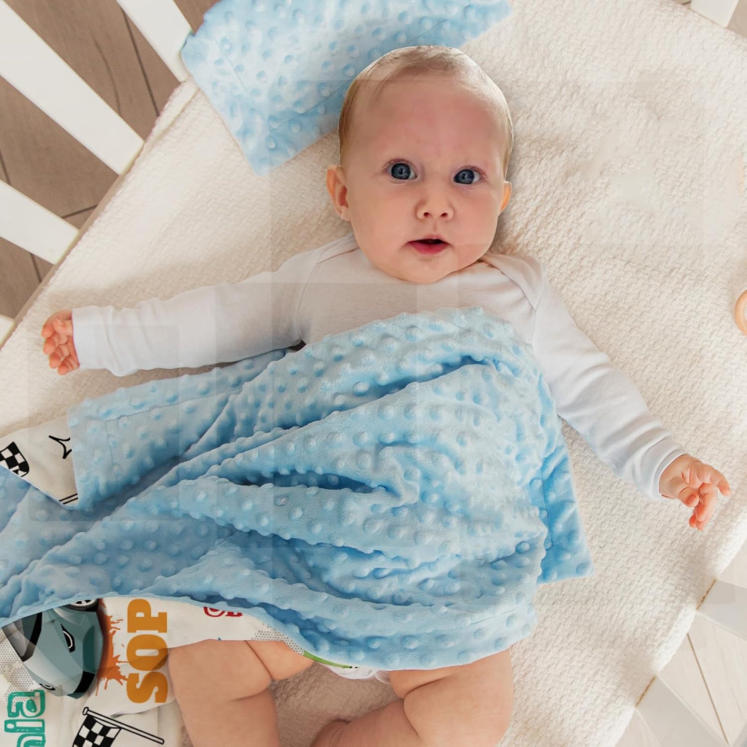 KAINSY Custom Baby Blanket, Baby Personalized Name Blanket for Boys Kids with Double Layer Dotted Backing, White Cars Soft Toddler Receiving Swaddle Blanket Suitable for Newborn & Infant(30"x40")