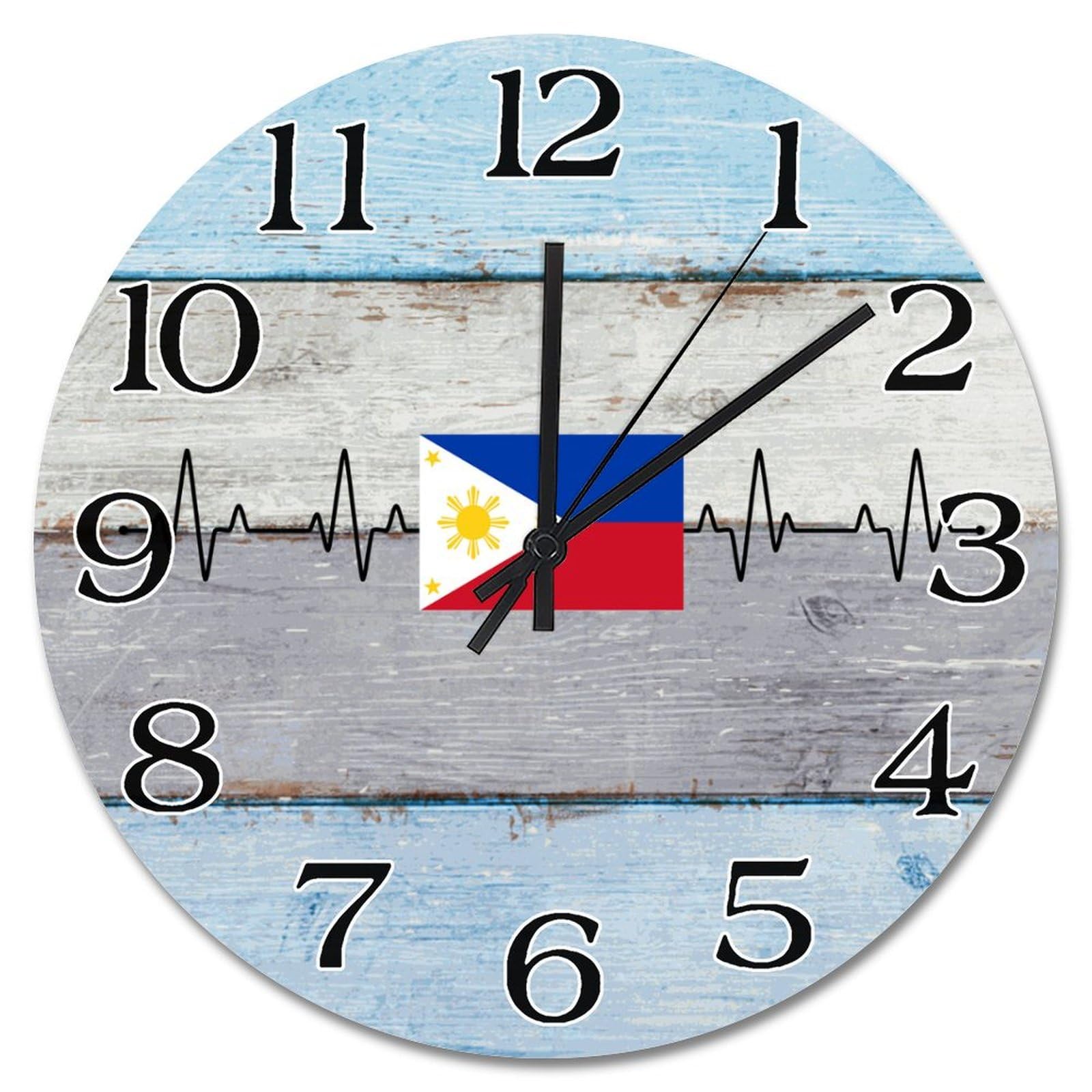 Horloge murale drapeau Philippines en bois, cadeau ideal maison