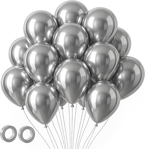 105 globos metálicos plateados de 12 pulgadas, globos de látex para fiesta de cumpleaños, graduación, baby shower, boda, aniversario, Año Nuevo,