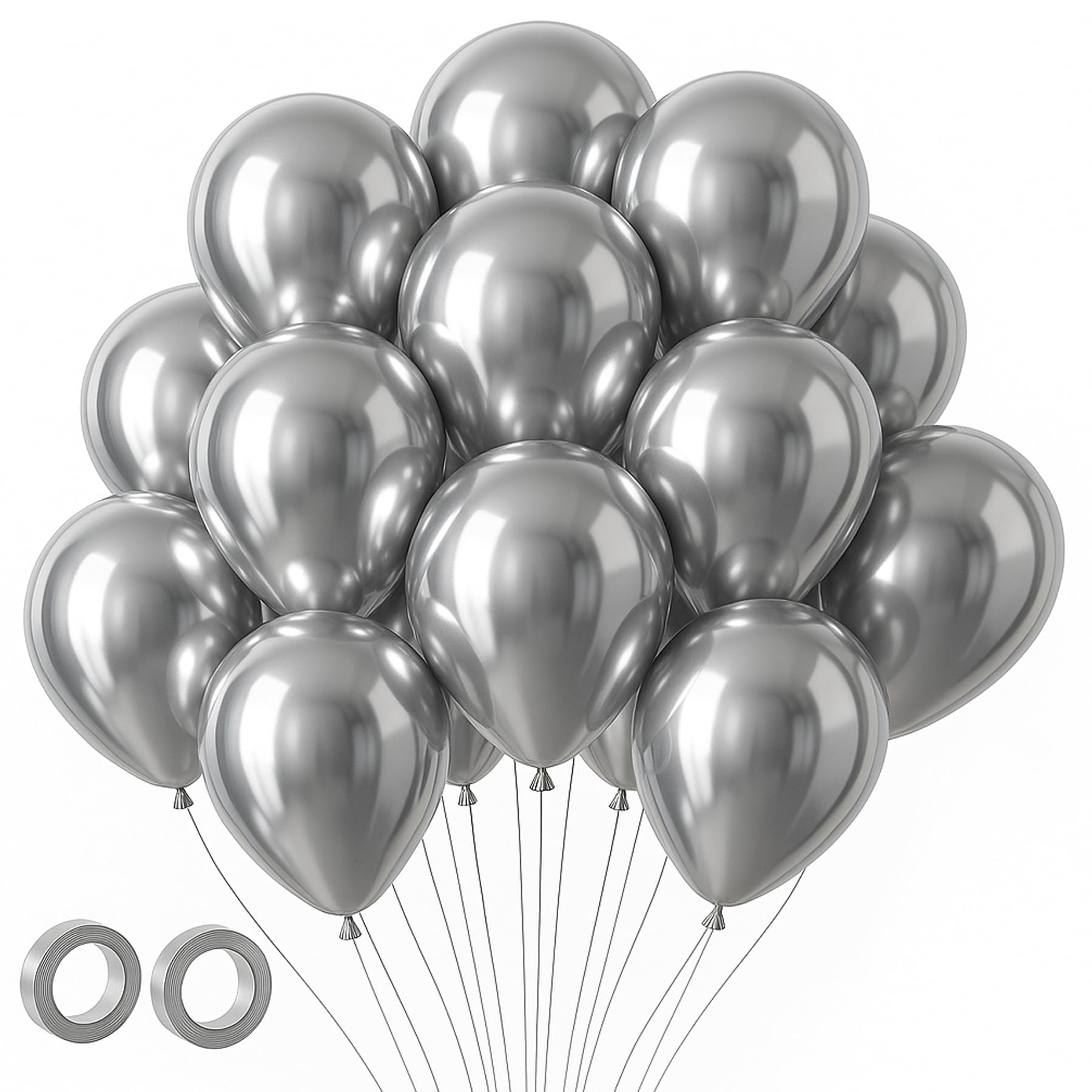 Voircoloria 105pcs Metallic Silver Party Latex Balloons, 12inch