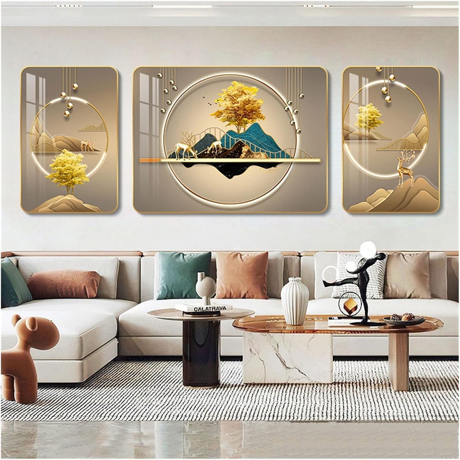 Peinture murale fond de canapé pour habiller un grand mur vide triptyque i