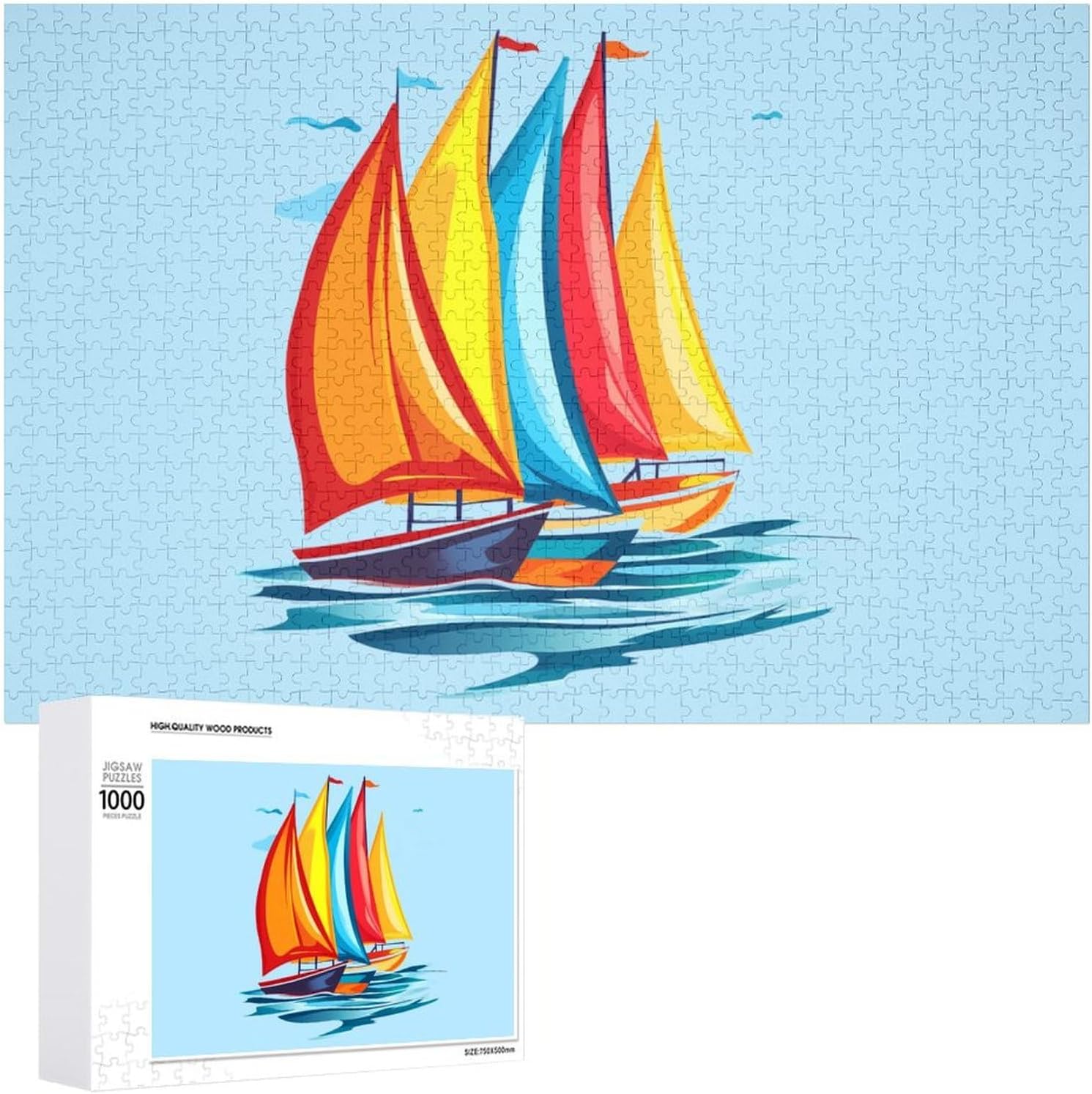 Sailboats Sailing Graphic Wood Puzzle Challenging Jigsaw Puzzles for Women Men