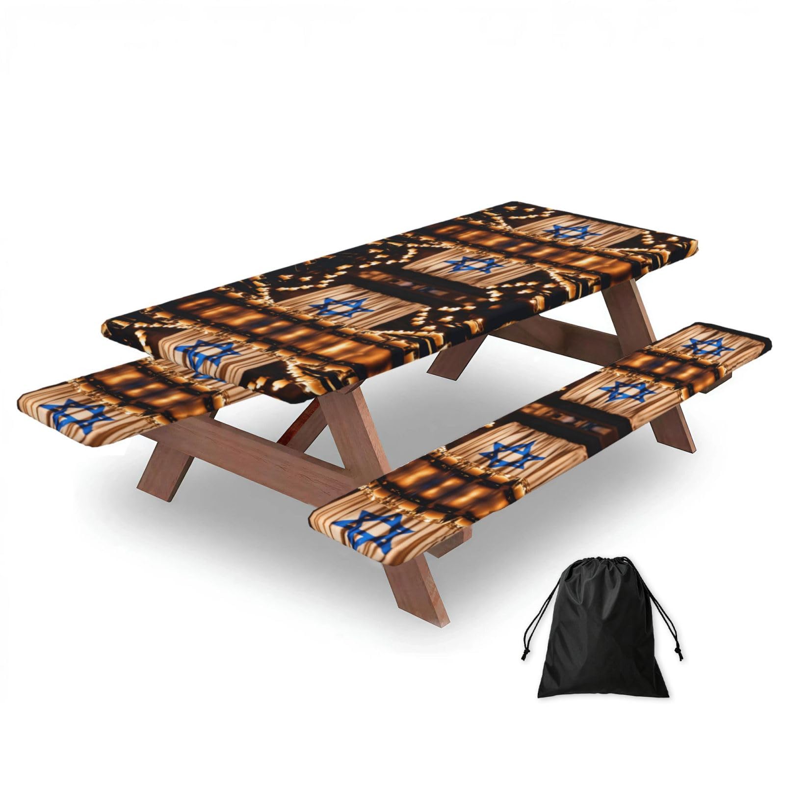 Israeli Flag Print 3 Pack Wipeable Picnic Bench Cover And Table Cover Lightweight Table Cloth For Camping Outdoor