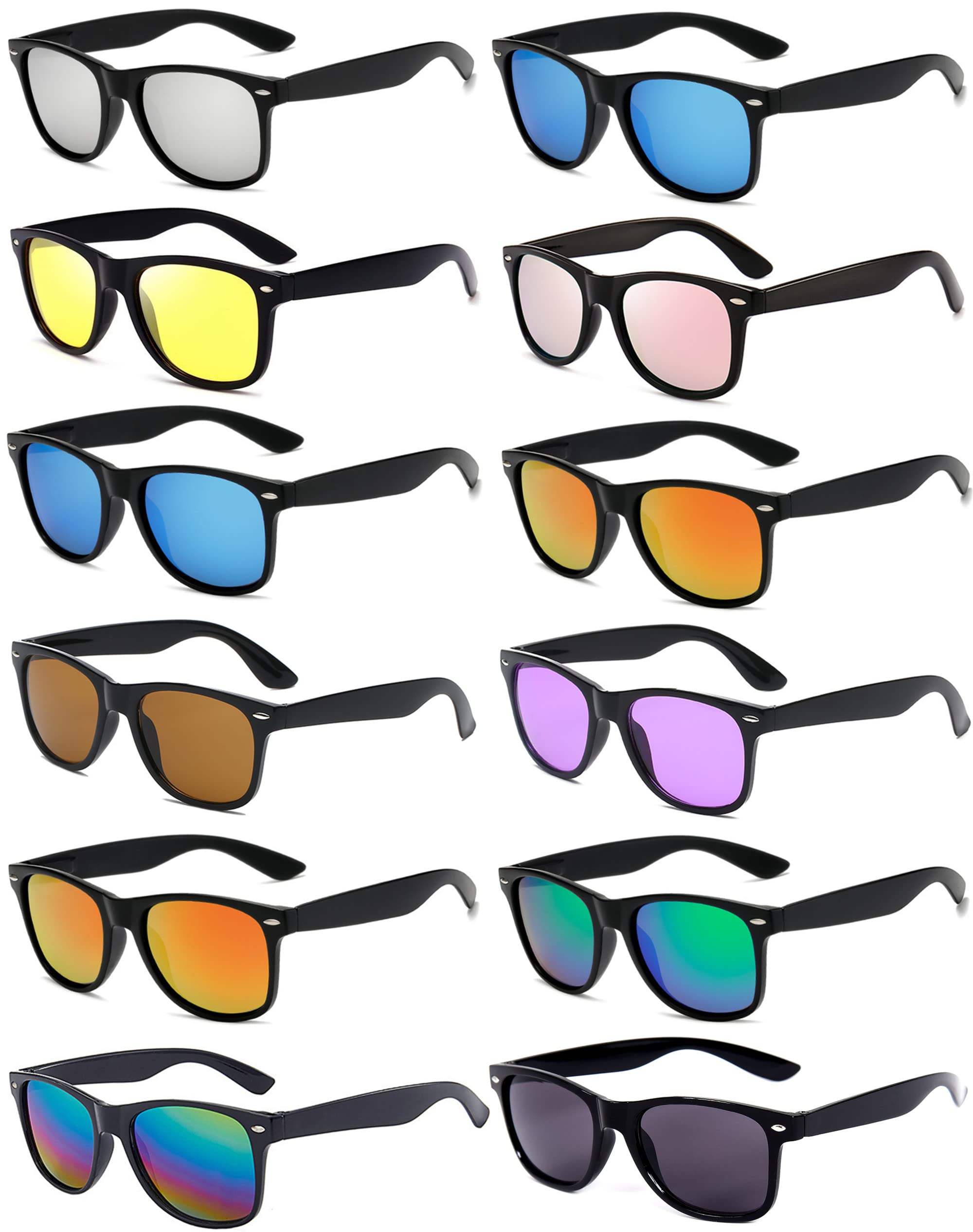 Eyegla12 Pack Vintage 80's Retro Unisex Neon Sunglasses Party Favors for Kids and Adults