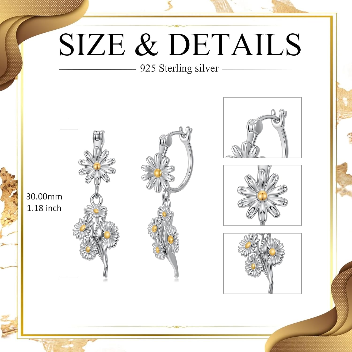 LONAGO Daisy Earrings 925 Sterling Silver Daisy Drop Earrings for Women Cute Flower Dangle Jewelry Gifts for Sensitive Ears - Image 5