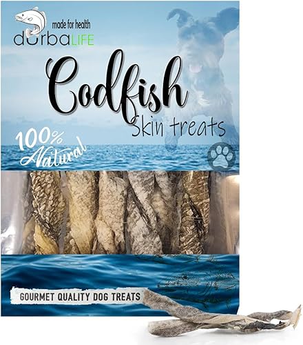 Miniatura 10 de DurbaLife Golosinas para la piel de pez de gato para perros. Palitos masticables extra crujientes y crujientes envueltos a mano de un solo