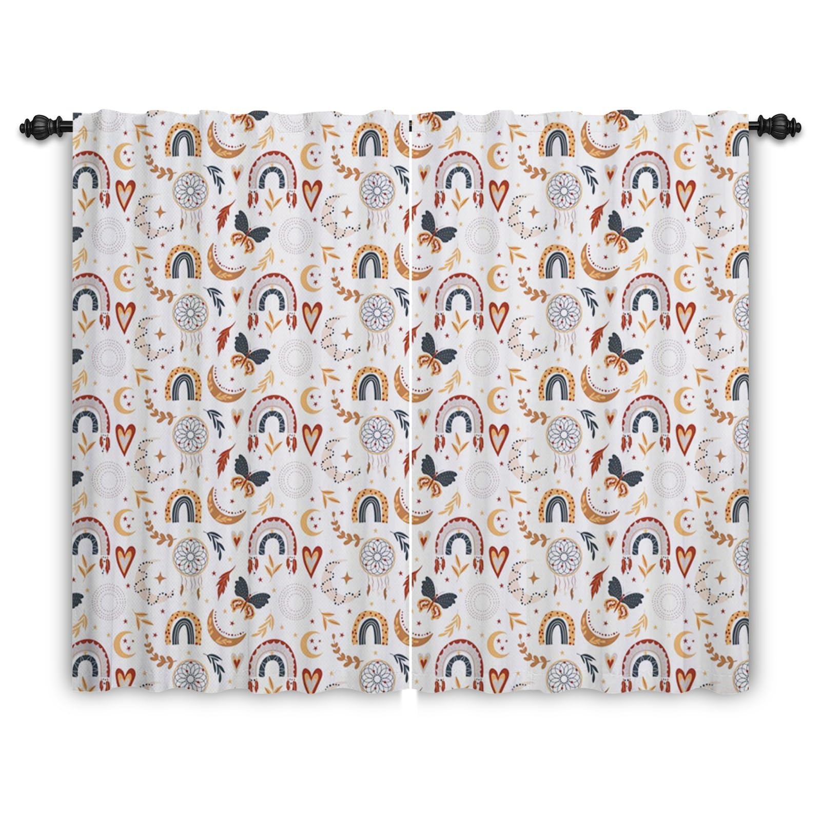 Regenbogenvorhänge mit Bleistiftfalten Boho Traumfänger Regenbogenvorhänge Kinderzimmer Fensterbehandlung für Mädchen Wohnzimmer Kinderzimmer Café Innentrennvorhang 135x229cm 2 Paneele
