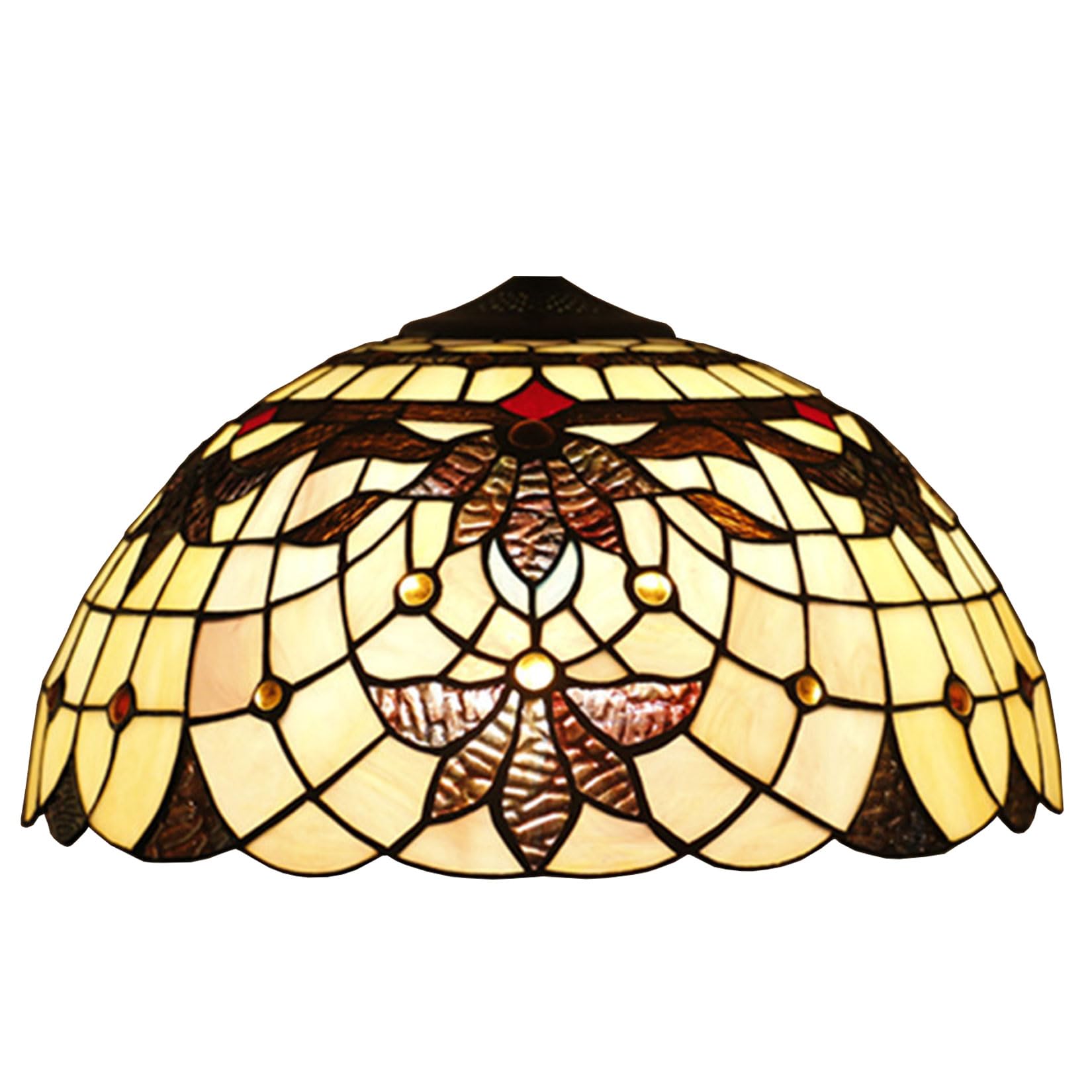 SaryEdge Tiffany Lamp Shade Replacement, Only 16 Inch Stained Glass Lamp Chimney, Baroque Beige Brown Floral Glass Beads Design, for Table Lamp, Pendant Light, Floor Lamp, Ceiling Fixt，