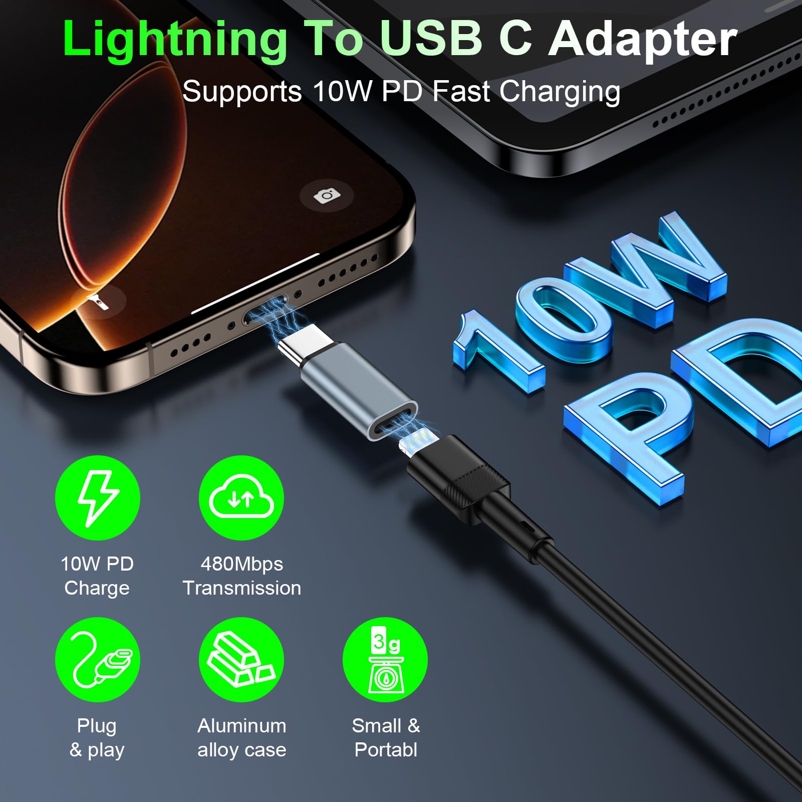 Adattatore da Lightning a USB C, 4 pezzi, adattatore da USB C a Lightning per iPhone 17/16 Pro/17 Pro Max/16 Plus/iPhone 15/iPhone 17 Pro, Galaxy S24/S23, iPad, per ricarica rapida, non per audio/OTG