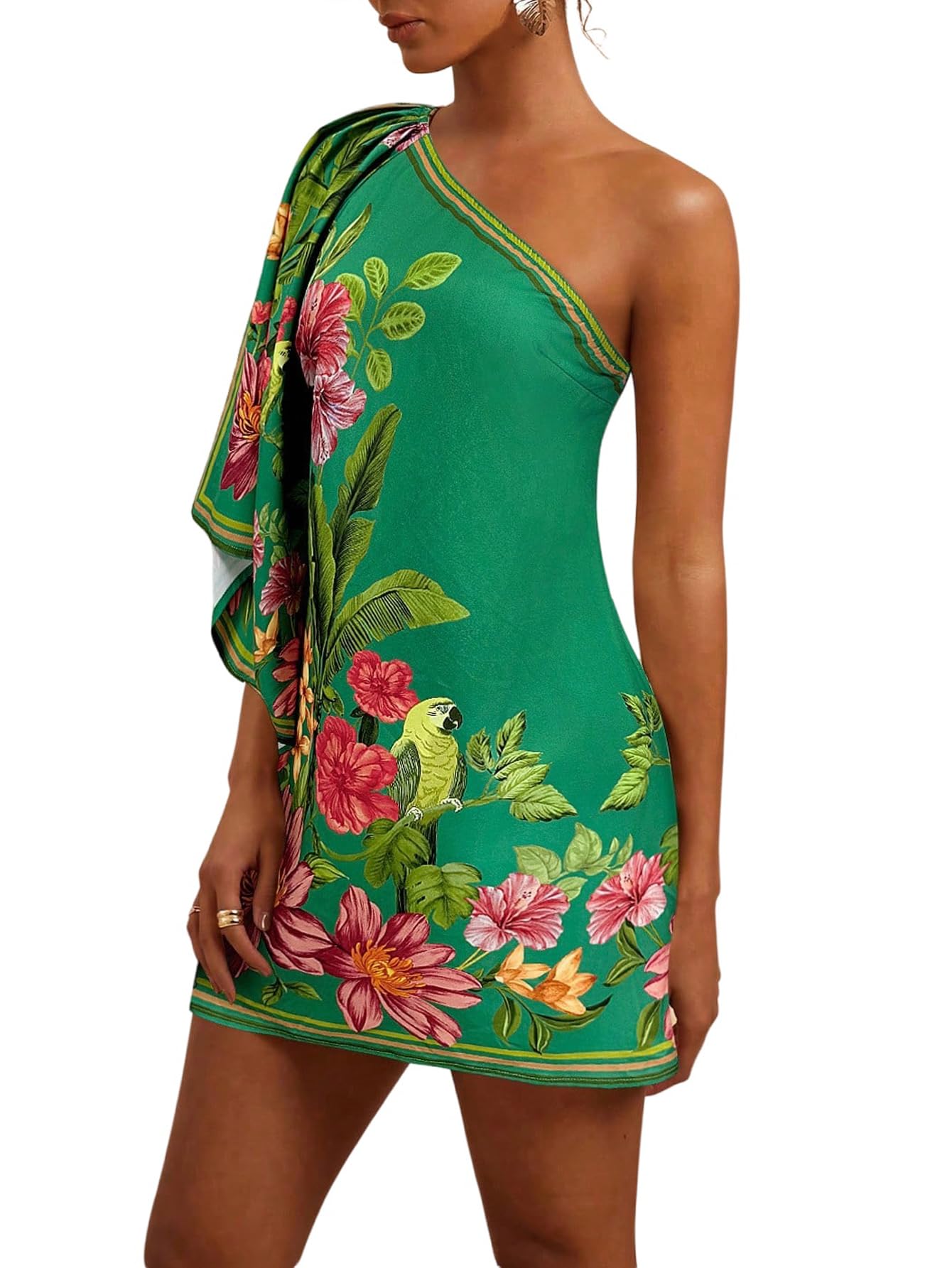 SweatyRocks Abito corto da donna, estivo, leggero, da spiaggia, spalle scoperte, con fiori, alla moda italiana
