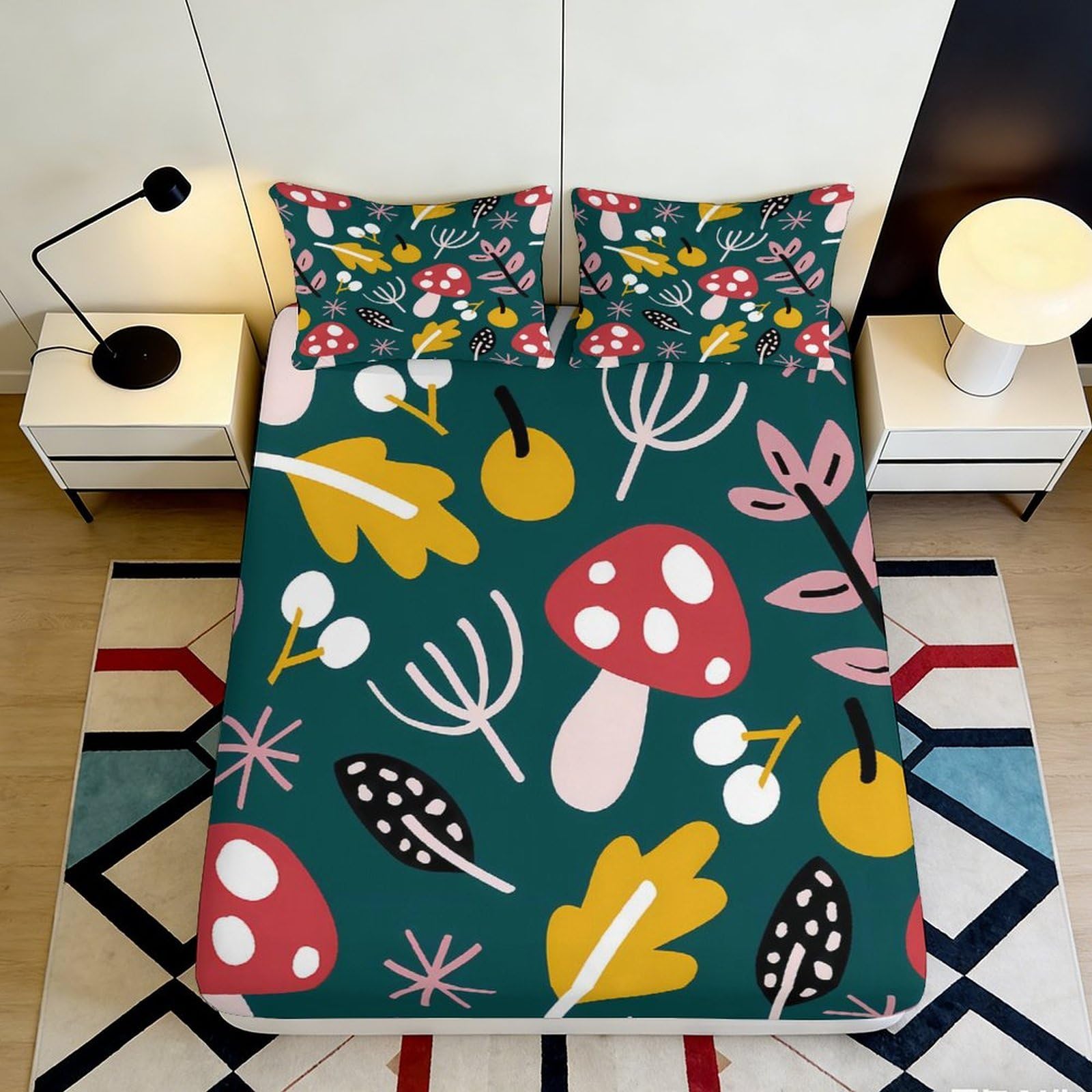 3D Printed Autumn Leaves Fitted Sheet Microfiber Soft Breathable Mushroom Bed Cover for Bedroom Dormitory Guest Room Mattress Protection 120x200x25cm