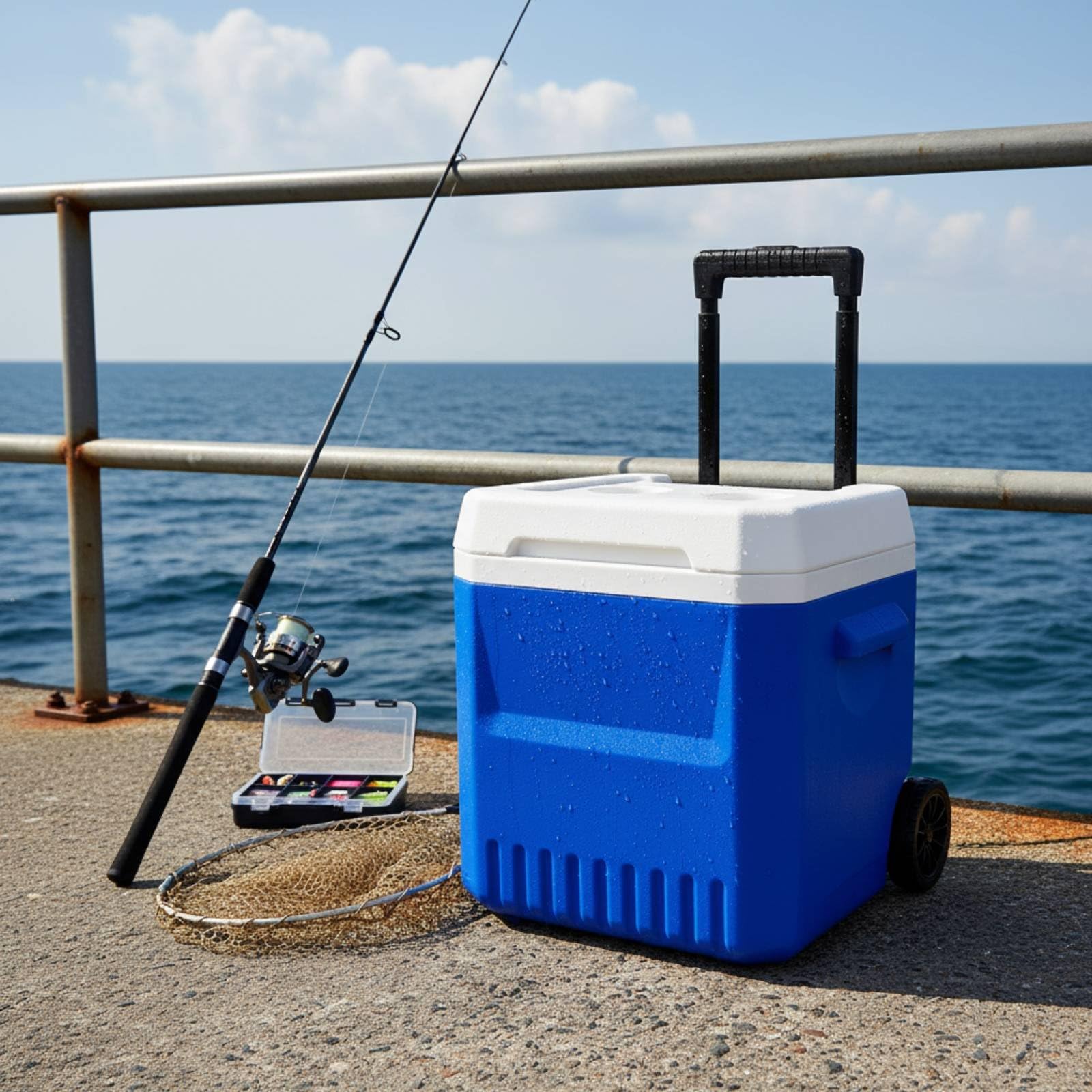 rockible Borsa Termica Esterno Portatile con Carrello Ghiacciaia Isolata a Rotelle Contenitore Frigo per Bevande Freddo Chiller Mobile da Esterno Adatta per Campeggio Gite Fuori Porta Pesca, Blu
