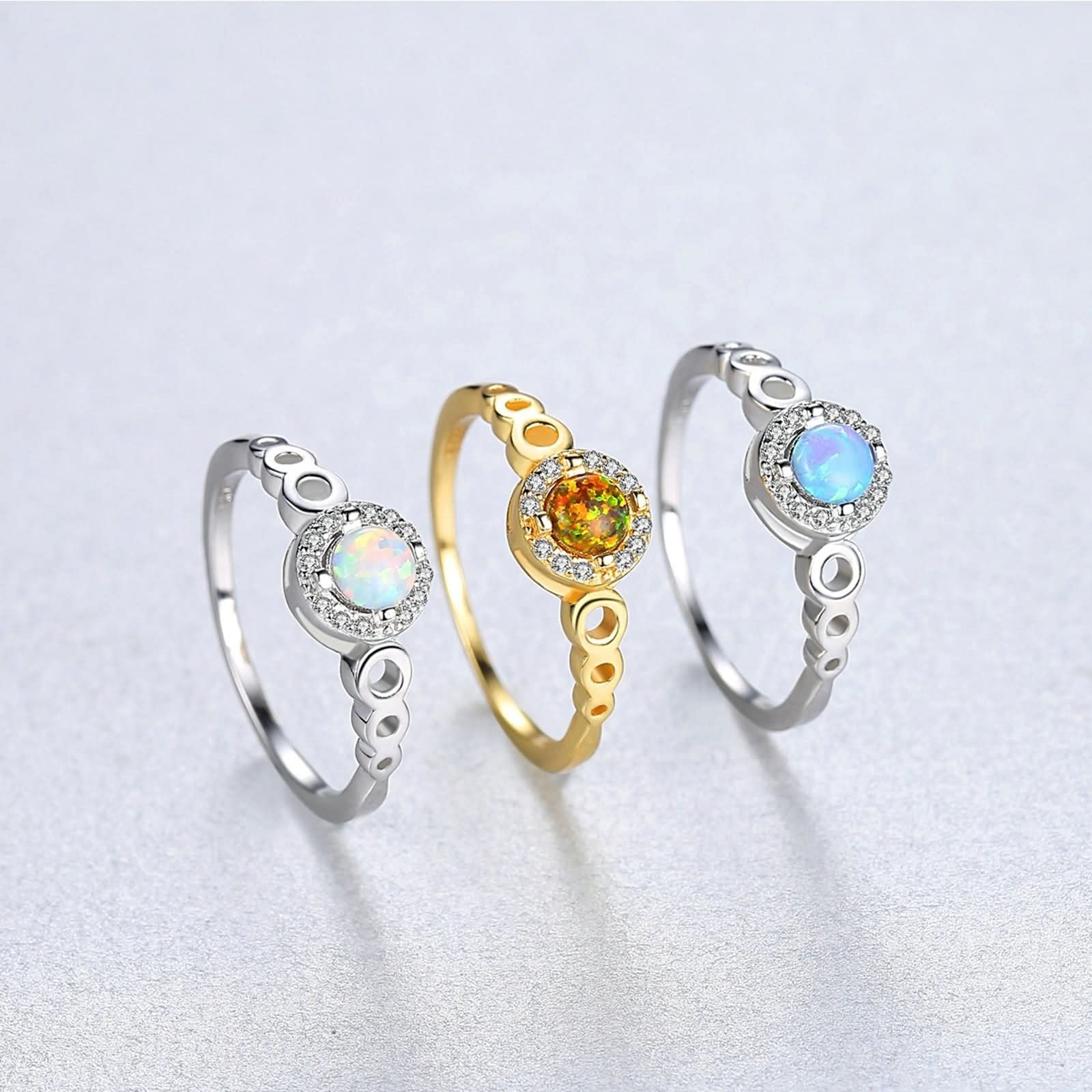 Ehering-Set für Frauen, ihre Eheringe aus hohlem, rundem Opal aus Sterlingsilber