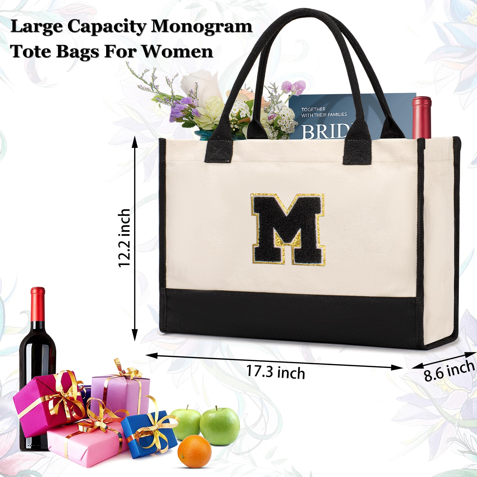 GASSDA Personalized Initial Tote Bag - Birthday, Christmas, Teacher, Mom, Sister, Friend Gifts