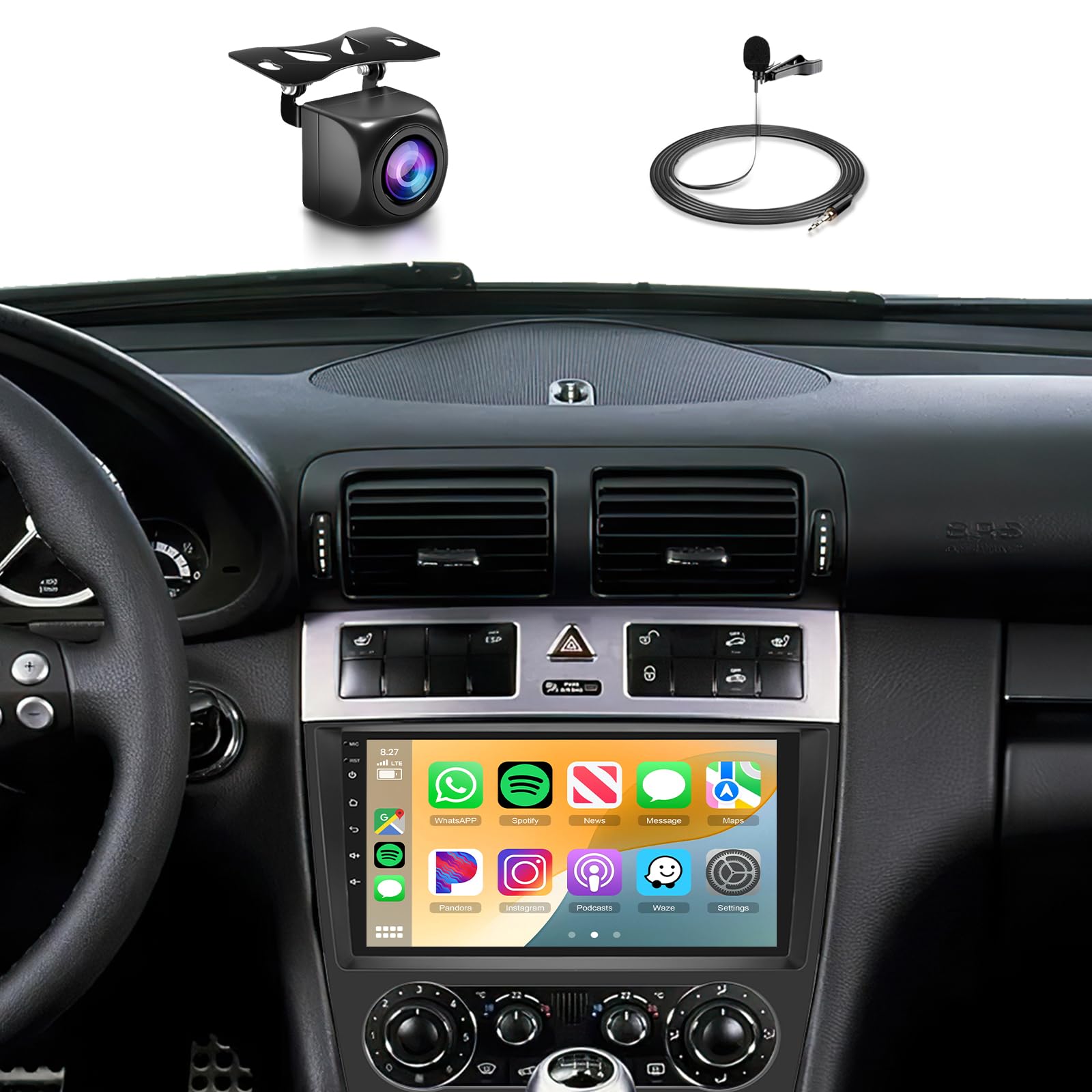 Radio para Coche [4GB+64GB] para Mercedes-Benz Clase C/GLK (2005-2009), Radio para Coche con Pantalla táctil de 9 Pulgadas, Android 13, CarPlay, Android Auto, BT5.0, WiFi, GPS, RDS, FM, EQ