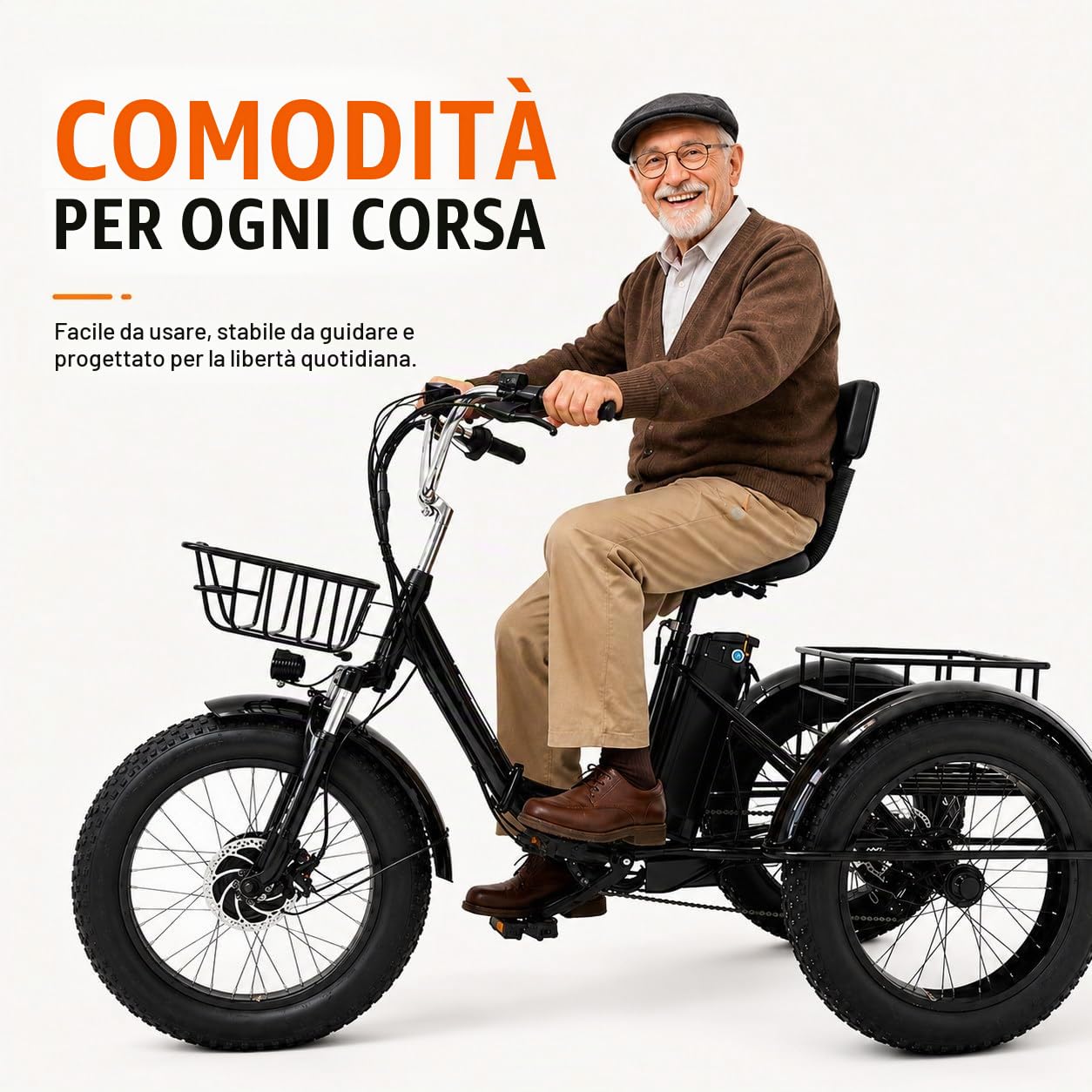 Triciclo Elettrico Pieghevole da 20" con Batteria Rimovibile da 48 V 13 Ah, Bici Elettrica Pieghevole a 7 velocità per Adulti, Autonomia 45 Km, Display LCD, per Shopping/Anziani