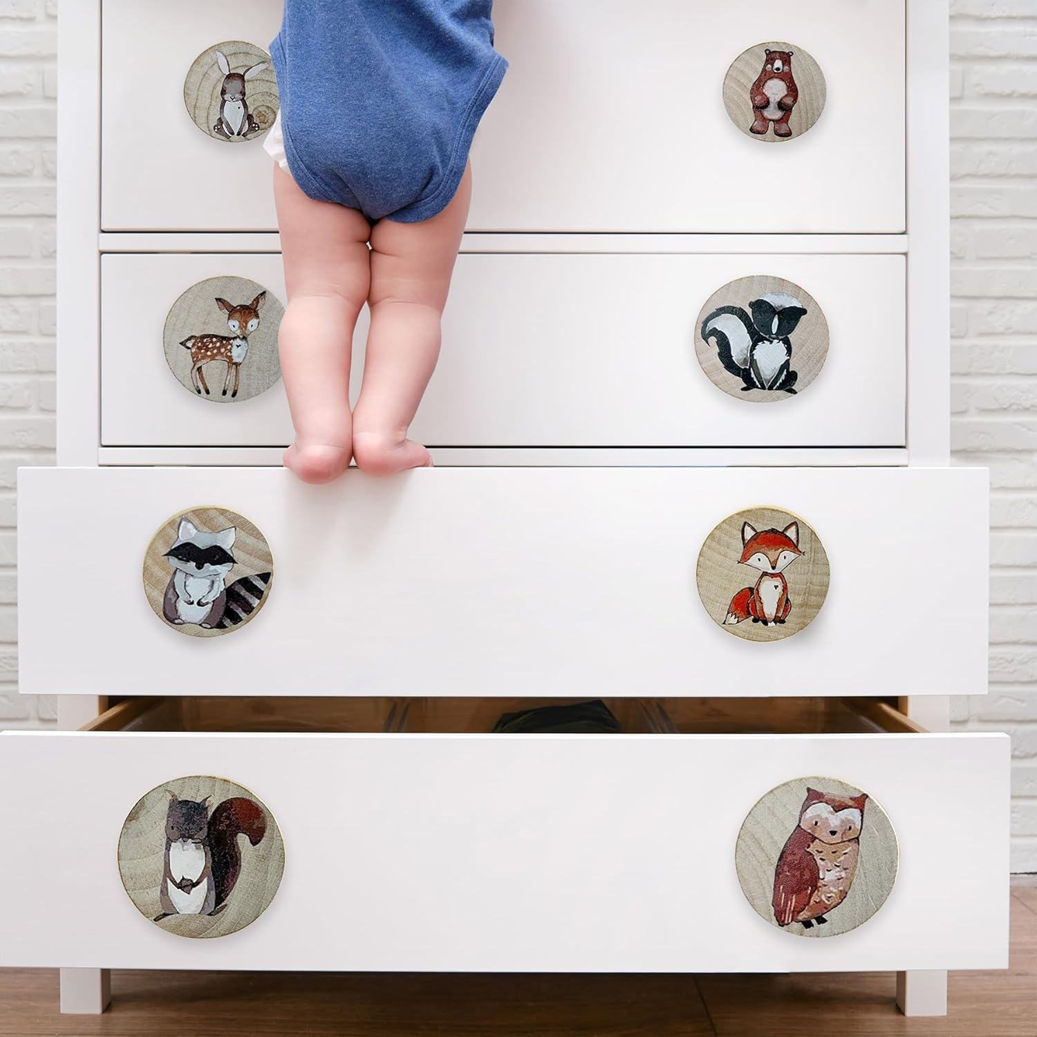 Animal Wood Dresser Cabinet Drawer Knobs Round Unique Decorative Wooden Drawer Knobs for Kids Cabinets (8, Log Color)
