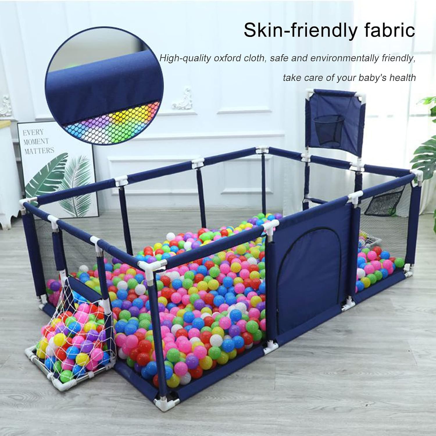 Baby Playard, Portable Baby Fence, Large Activity Center Fence, Crawling Playpen with Basketball Hoop and Soccer Gate, 19012966cm