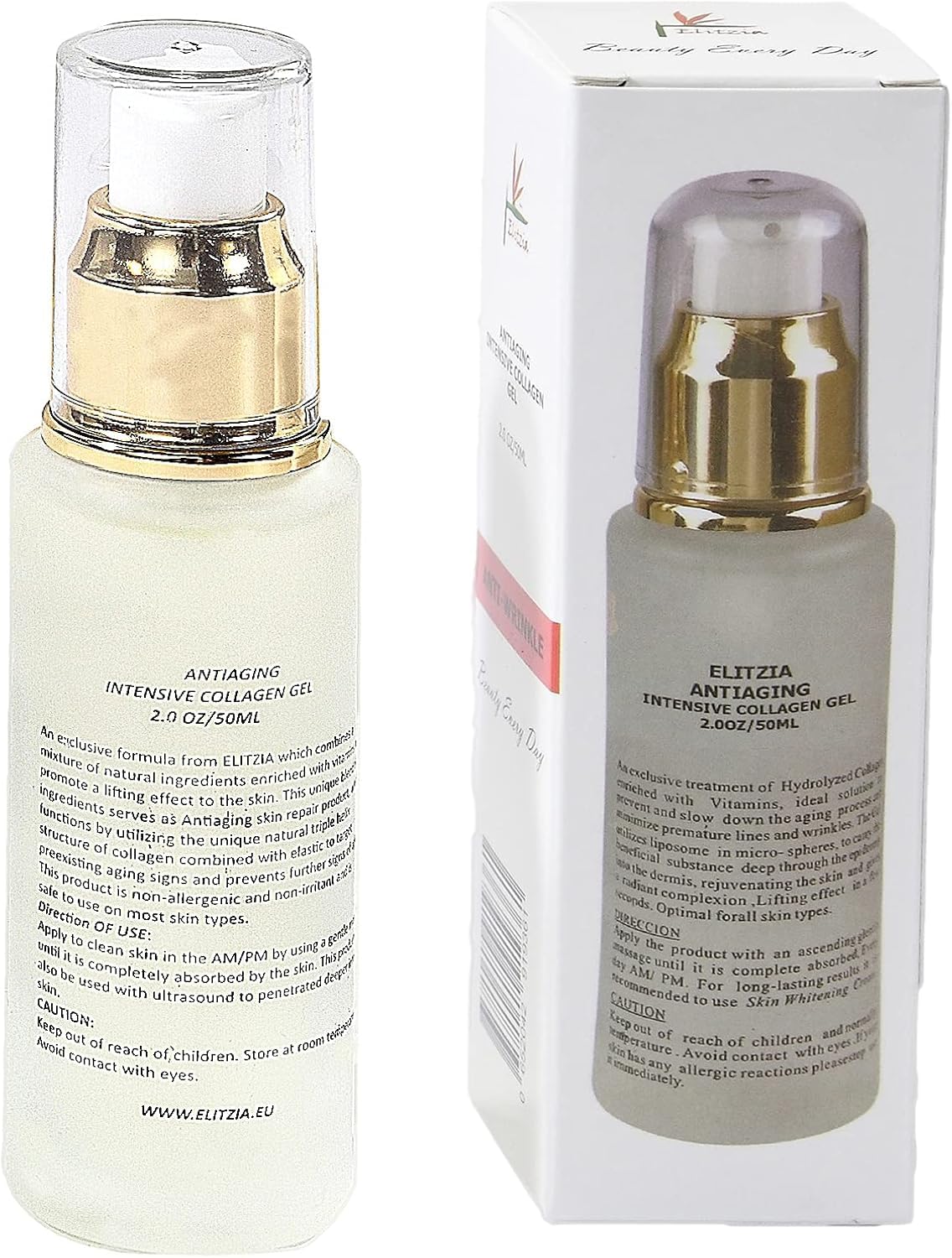 Elitzia Anti-Aging Collagen Gel Moisturiser 50ML Revitalizing Skin Care with Natural Ingredients Vitamin E to Smooth Brighten Skin Reduce Wrinkles Signs of Aging ETCC002