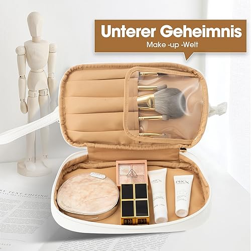 Miniatura 5 de Abiudeng Bolsa de maquillaje grande, bolsa de cosméticos de doble capa, bolsa de maquillaje de viaje, bolsa de maquillaje de cuero, bolsas de viaje