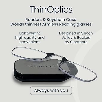 ThinOptics Folding Reading Glasses, 1.0 to 2.5, Keychain Case, Travel Ready