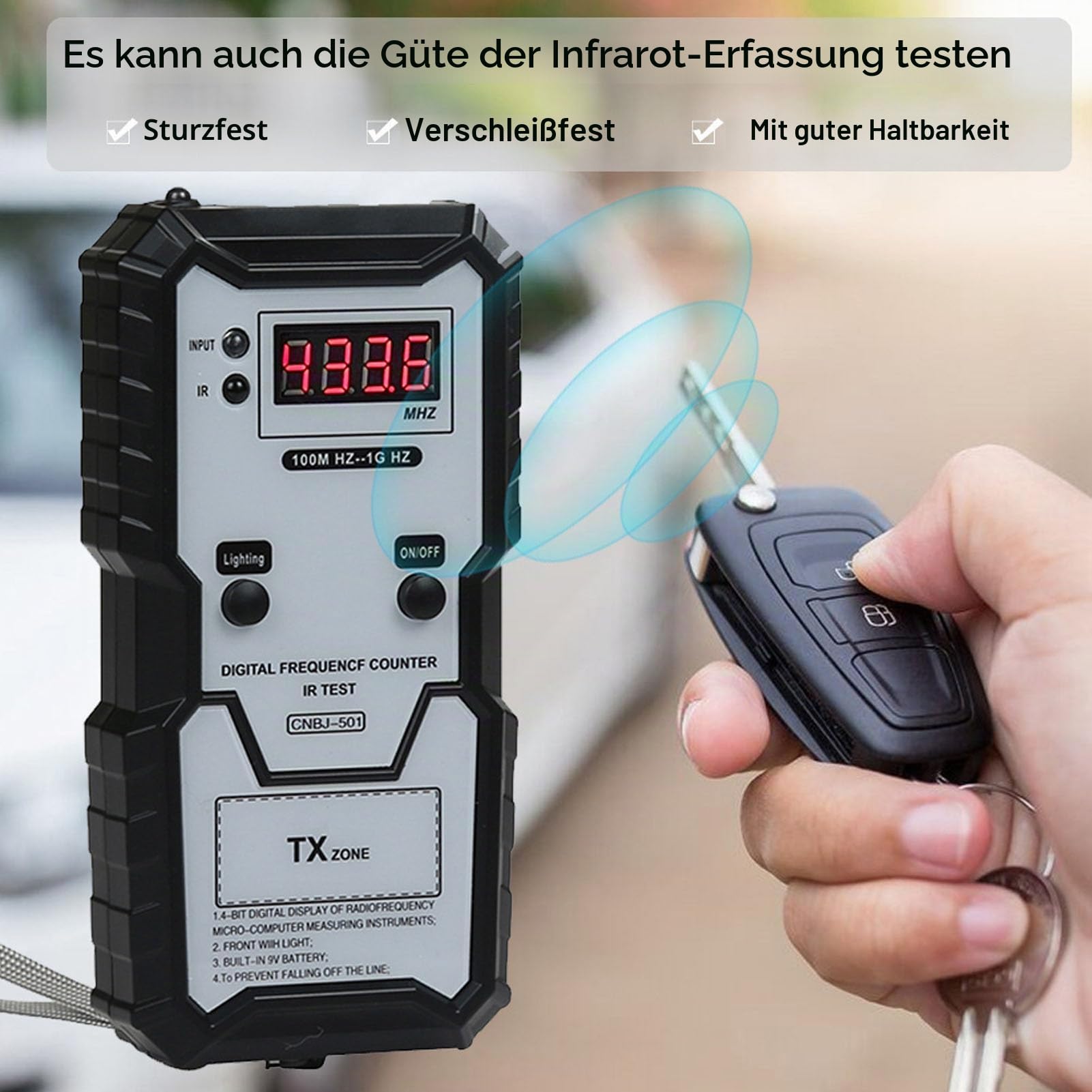 Fockety Fernschlüssel-Frequenztester, 100 MHz Bis 1 GHz Infrarot-Signal-Fernbedienungs-Frequenztester,Tragbarer Schlüsselanhänger-Signaltester,Frequenzmesserzähler für die Zugangskontrolle