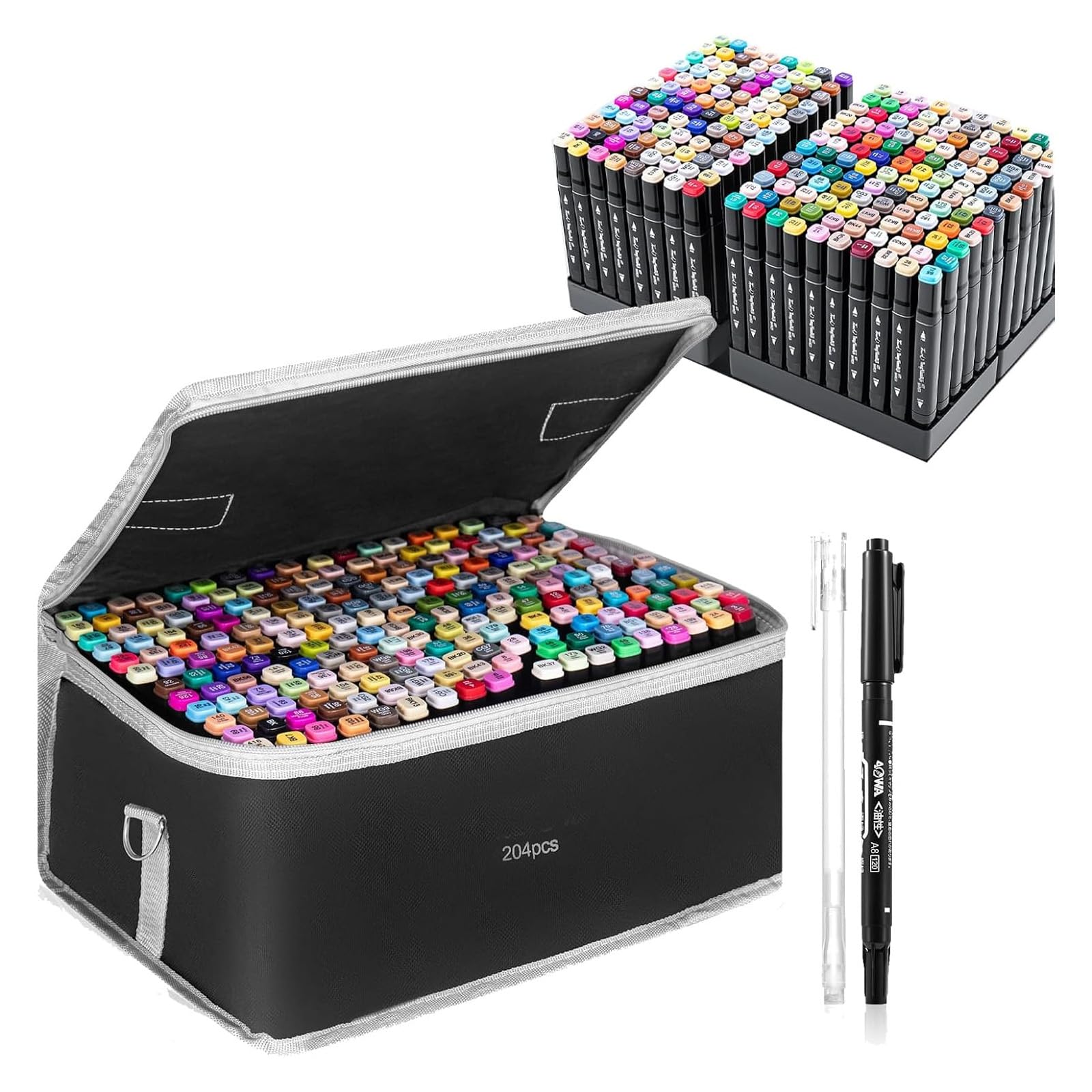 M.J COMFY-LIFE Alcohol Markers Permanent Marker Pens, Dual Tip Artist Marker Set with Carrying Bag, Quick Dry Oil-Based Markers for Drawing, Sketching, Illustration & Design (204 Colors)