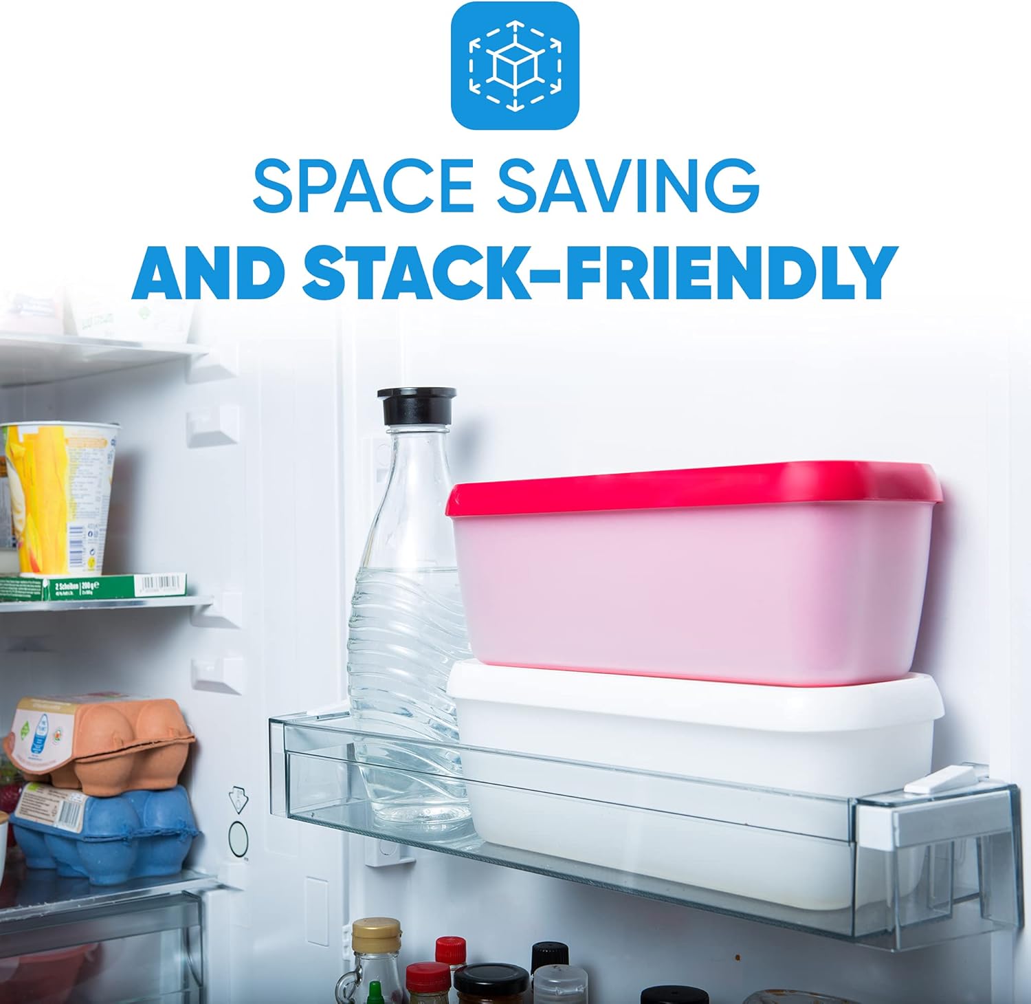 LIN Insulated Ice Cream Containers 2-Pack with Serving Scoop - 1.6 Quart Reusable Rectangle Dessert Storage Tubs for Homemade Ice Cream, 1 Red & 1 White Lid - Non-BPA Plastic - Dishwasher-Safe - Image 4