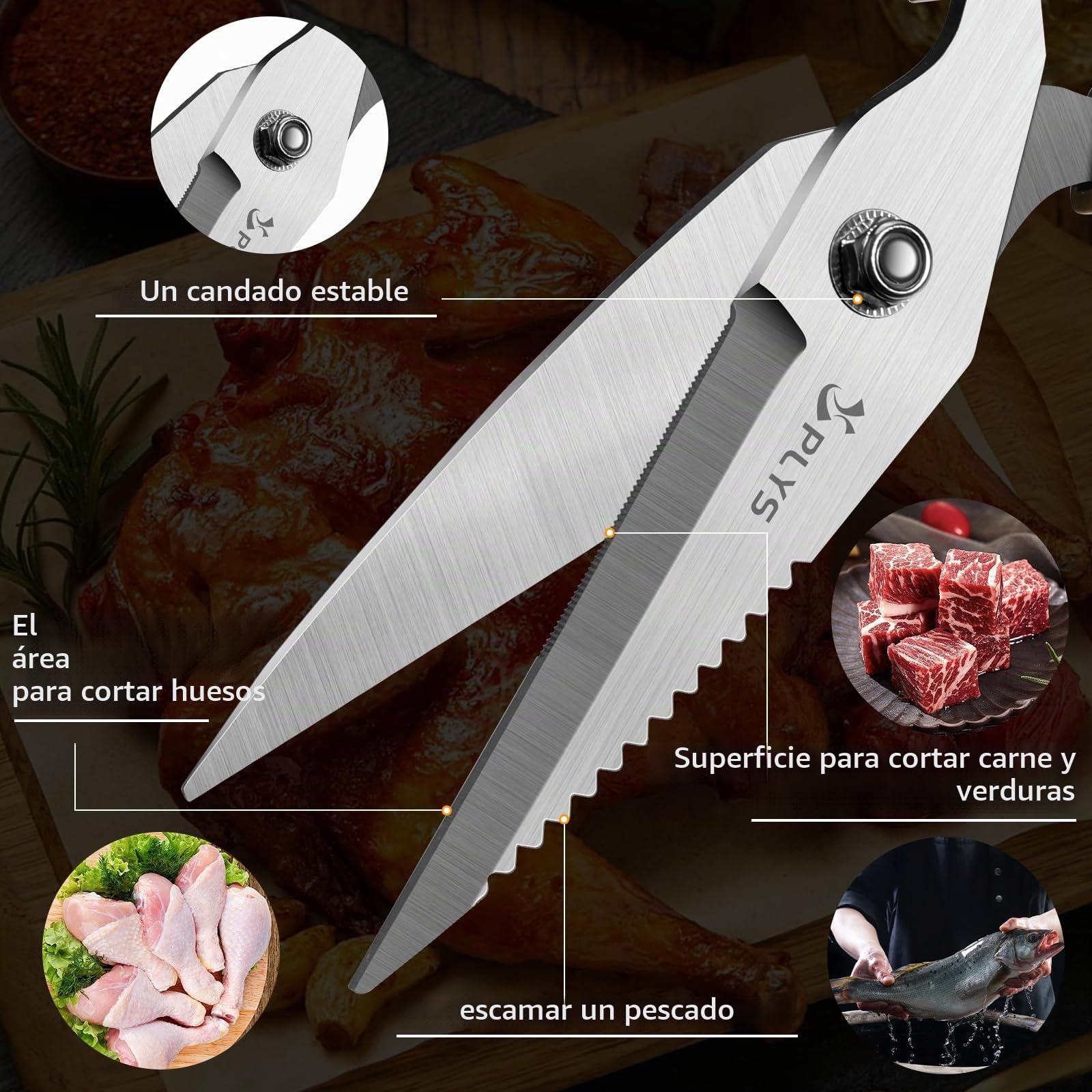 Tijeras Cocina, Resistentes, Muy Afiladas, Tijeras de Cocina Acero Inoxidable Multifunción, Hogar Tijeras para Aves, Carne, Pescado, Huesos, Pollo, Barbacoa, Verduras