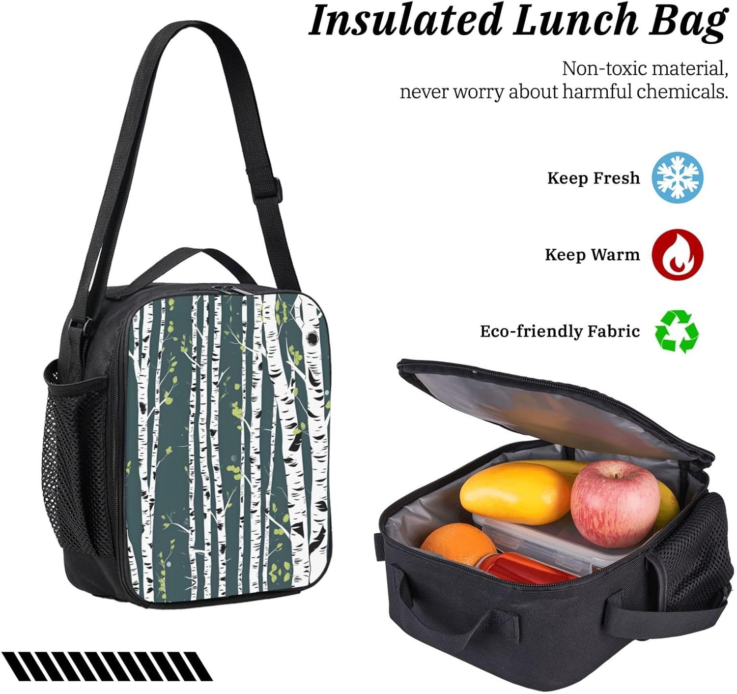 Beauty Birch Tree print 3 Piece Backpack Bags with Lunch Box Pencil Case Set for Travel Work Camping Unisex