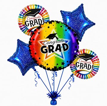 PMU 5-Piece Way to Go Grad Star Balloon Bouquet Mylar Balloons for Graduation Party Decorations, Congrats Celebration Supplies, Blue