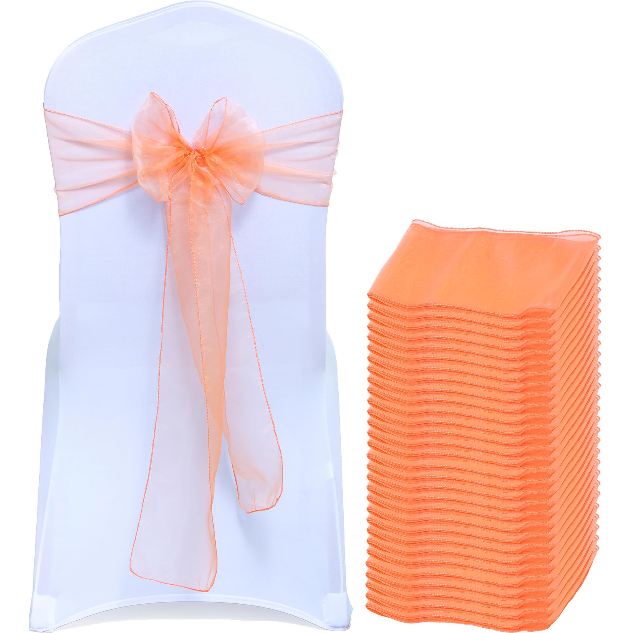 EDecor Pack of 25 Organza Chair Sashes for Wedding & Party Decorations – Reusable Sheer Chair Bows Tie Back for Banquet Chairs, Bridal Shower, Birthday, Reception Event Styling Décor - Peach — image 1