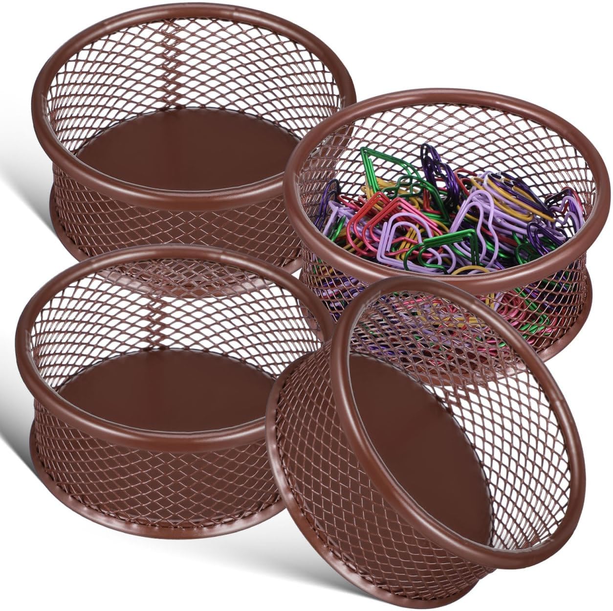VILLCASE 4pcs Rose Gold Paper Clip Holder for Desk, Stackable Metal Mesh Desktop Organizer, Elegant Office Supplies Storage Container for Binder Clips, Push Pins, Hair Accessories & Small Items