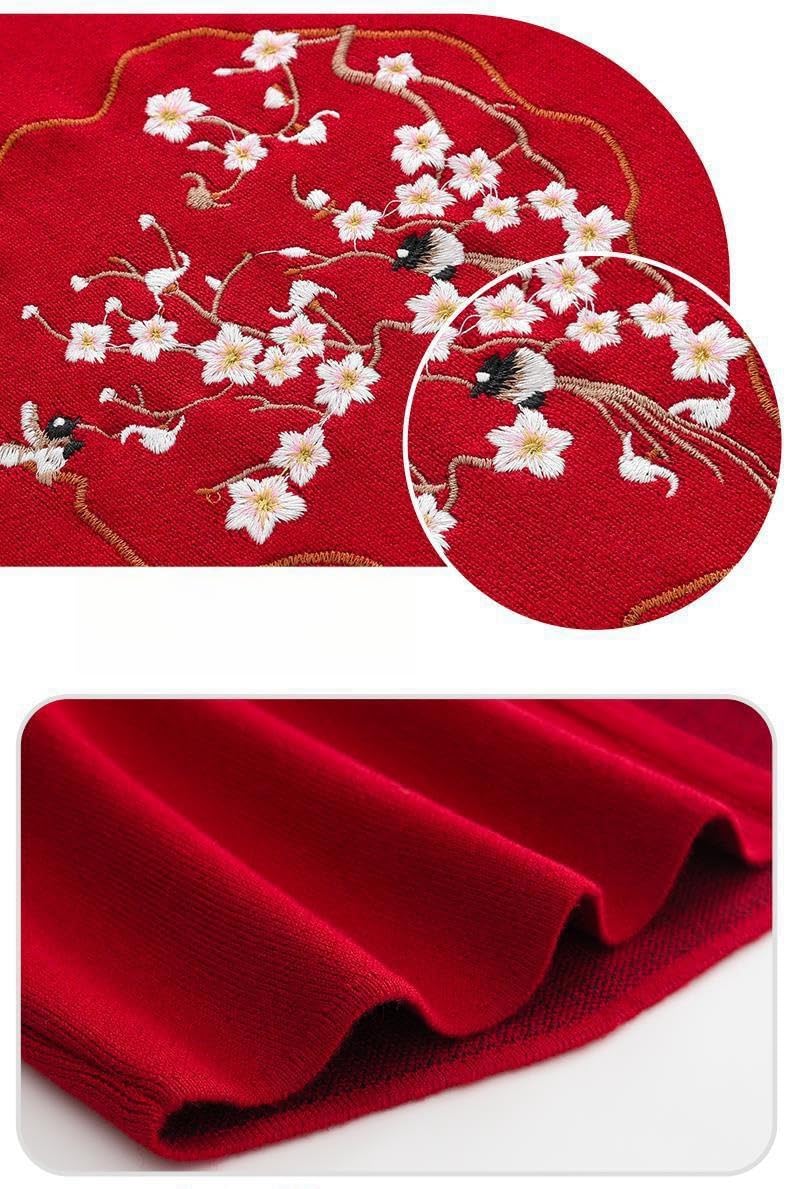 Traje De Punto De 2 Piezas para Mujer, Cárdigan De Punto con Bordado De Flores De Ciruelo Azul Marino, Frente Abierto, Suéteres De Cuello Redondo, Suéteres De Abuela para Mujer Mayor, C