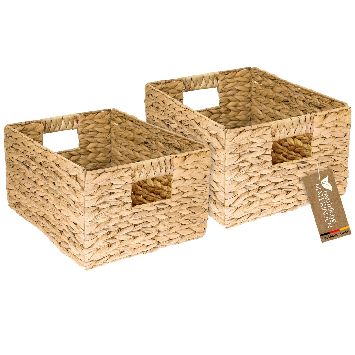 HMF Aufbewahrungskorb – 2er Set, faltbar, Flechtkorb aus Wasserhyazinthe/Seegras, Größe L