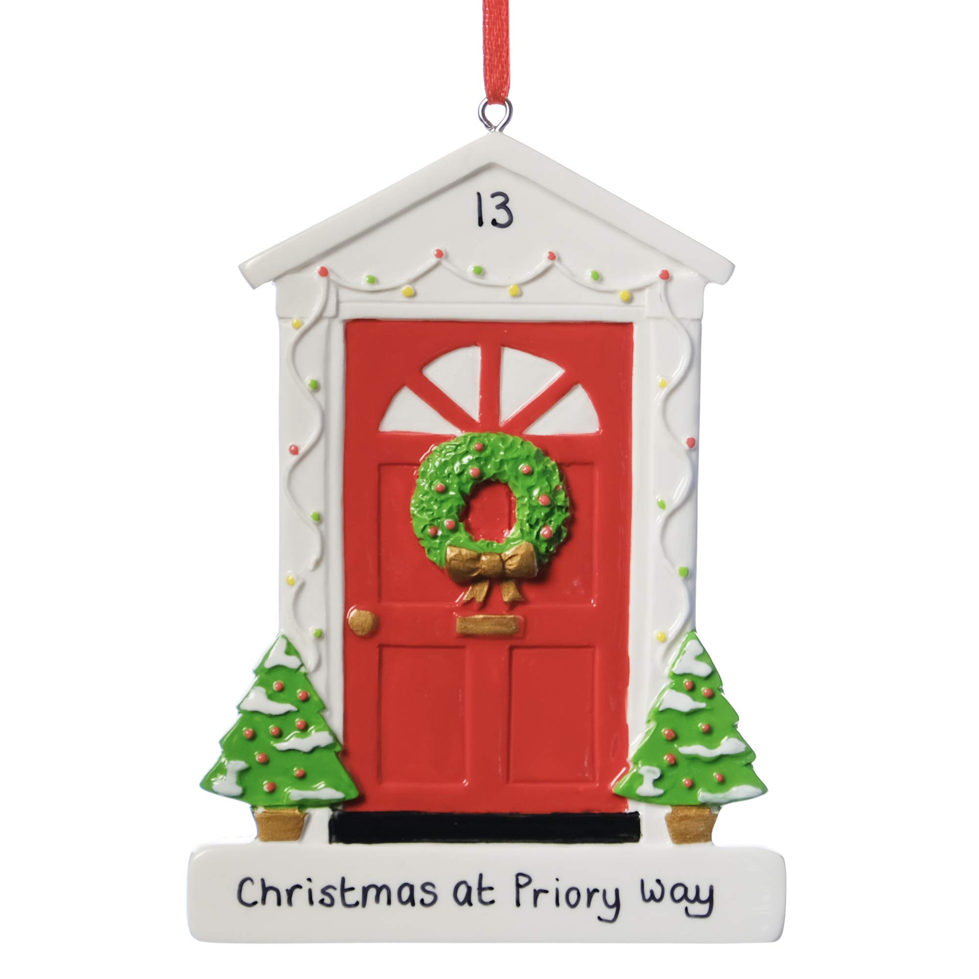 Alphabet Barn White, Red, Green Personalised Christmas Front Door Decoration Xmas Gift Ornament Resin Keepsake Present Idea 10.5Cm X 7.5Cm
