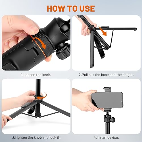 Miniatura 8 de JOILCAN Trípode para iPhone y Cámara, Trípode selfie stick de 64" con cabezal de bola de 360°, control remoto y soporte para teléfono, Trípode