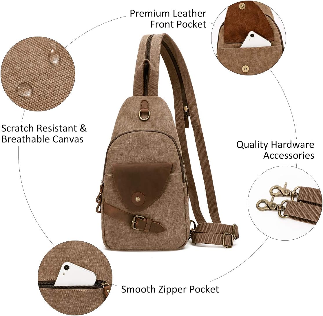 KL928 Canvas Sling Bag Crossbody Backpack Shoulder Casual Rucksack for Men Women,Brown - Image 3