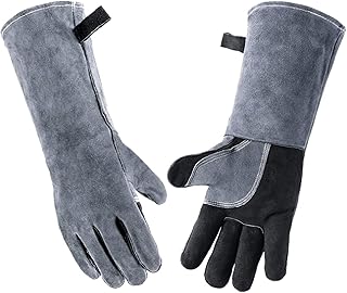 Elolicu Welding Gloves, 16 Inch Bite Proof Animal Handling Gloves Cotton Protection Anti Scalding Heat Resistant Gloves Durable Scratch Bite Resistant Gloves for BBQ Grooming Reptile Welder Porter