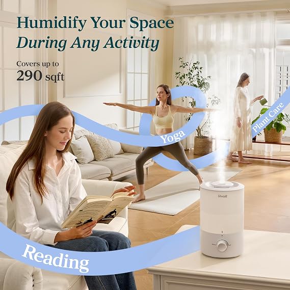 Levoit Humidifiers for Bedroom, Quiet, 3L Cool Mist, Essential Oil Diffuser | Top Fill/25Watt - Home/Large Room - 360 Nozzle - Rapid Ultrasonic Humidification for Baby Nursery/Plant