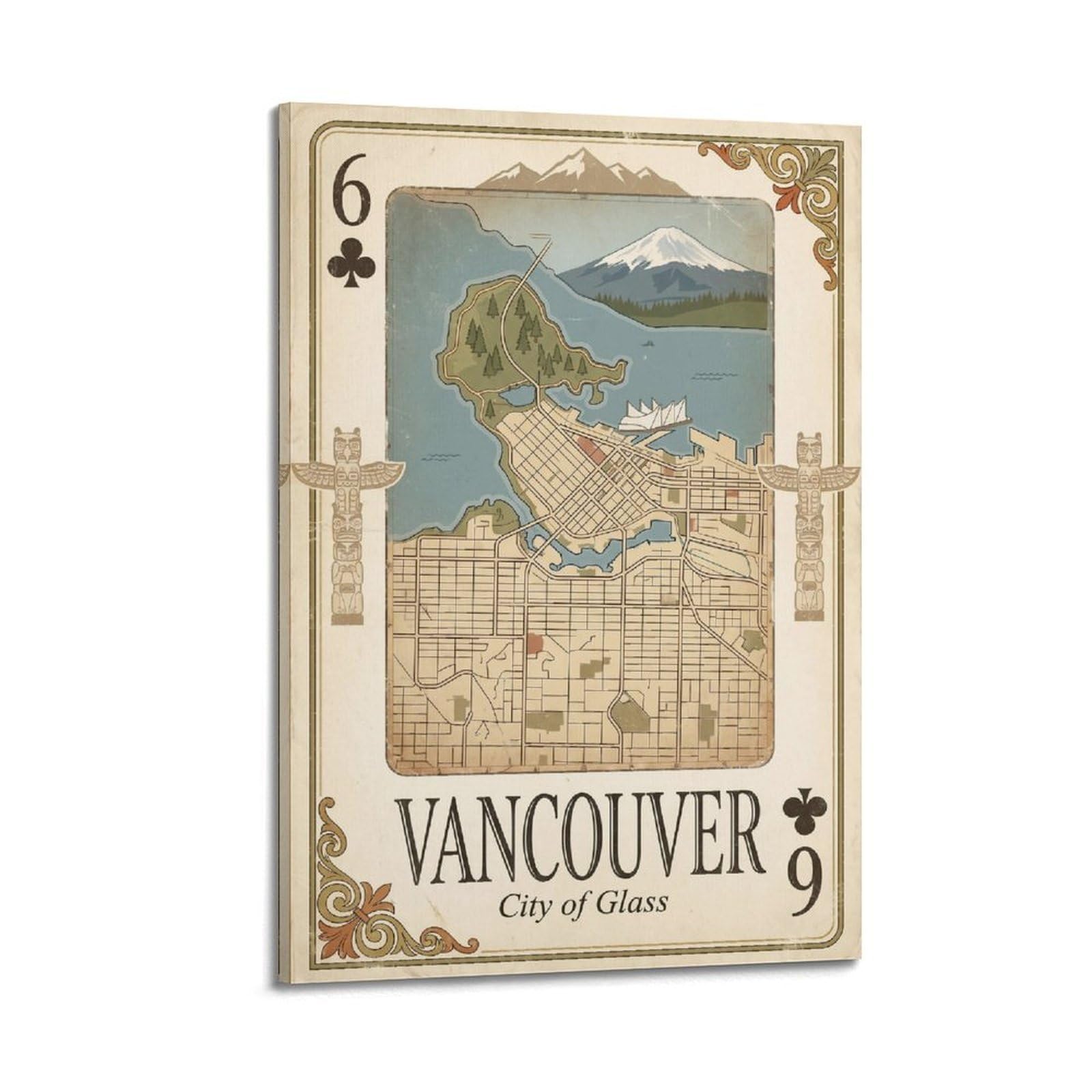 OKNGB Vintage City Map Poster Vancouver Canada Skyline Playing Card Style Decorative Painting Canvas Art Picture 12x18inch(30x45cm)