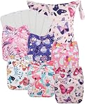 Babygoal Couches pour bébés, Nappe de poche lavable à usage unique 6pcs Couches+6pcs Inserts de microfibres+4pcs 3-Layer Rayon Bamboo Inserts 6FB15-CA