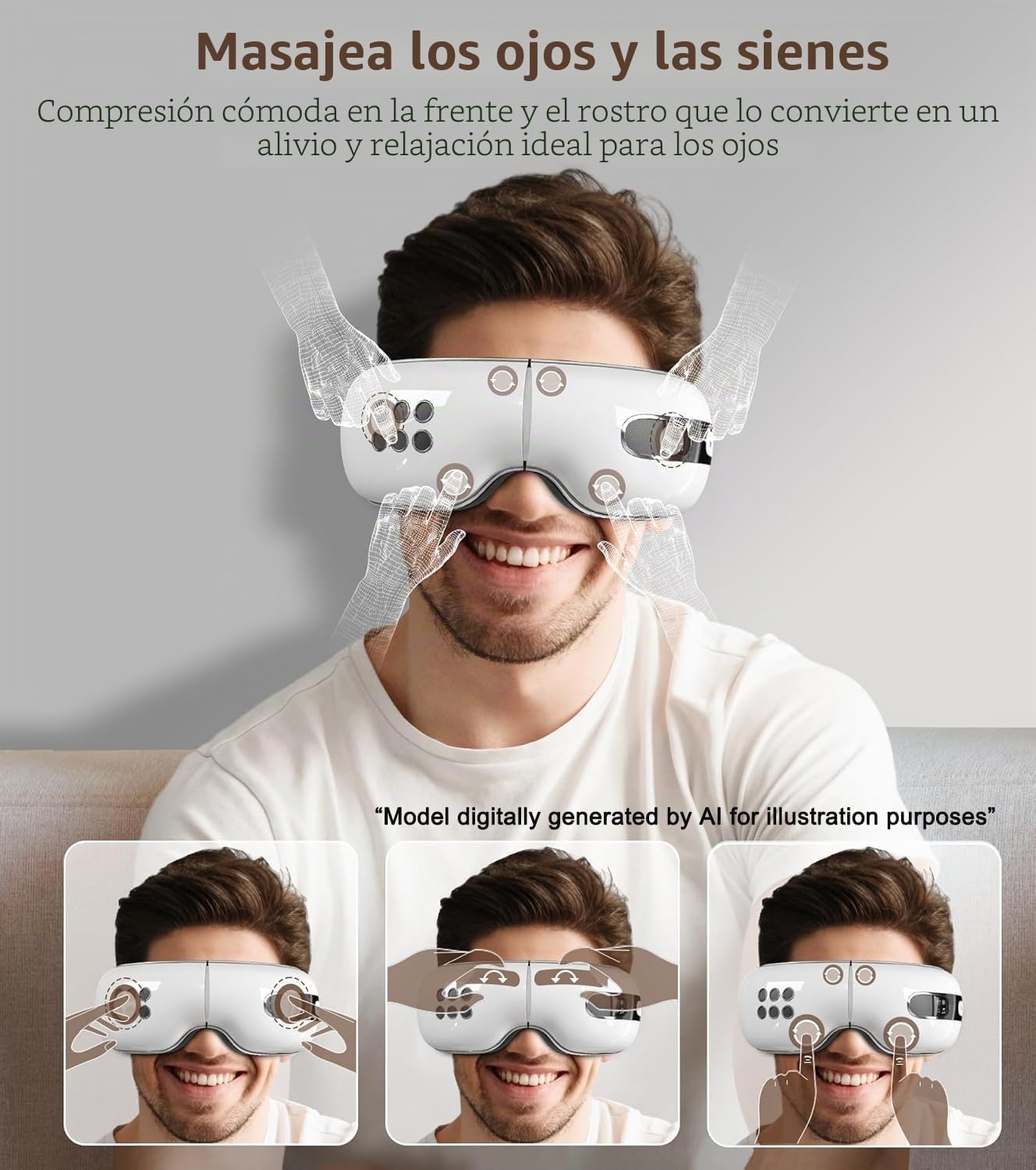 Masajeador de Ojos con Calor Enfriamiento, Recargable Masajeador Ojos con Compresa de Vibración Inteligente, Alivia la Tensión Mejora el Sueño, Regalo Mujer/Hombre