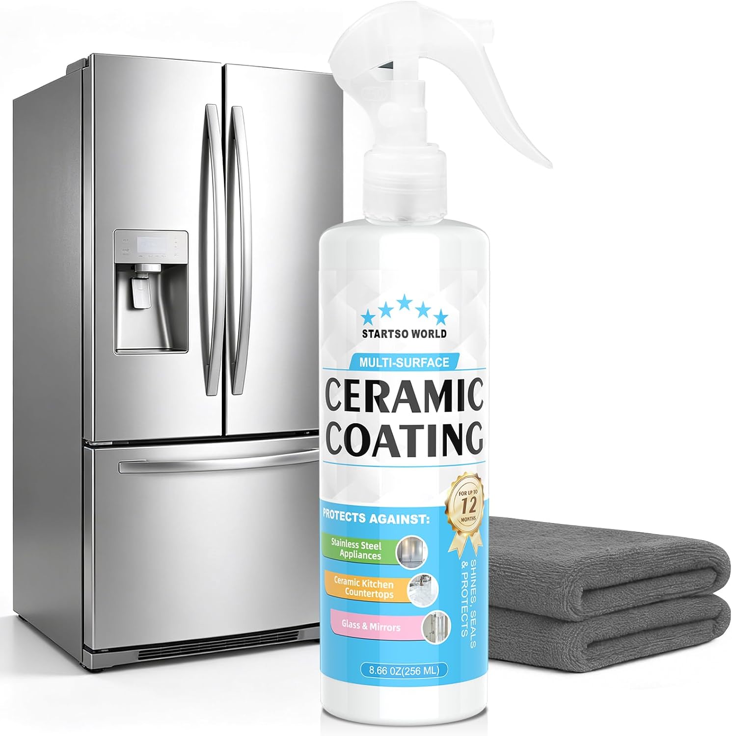 Ceramic Coating Spray – Shine, Seal & Protect Stainless Steel, Glass, Kitchen & Bath – Repels Fingerprints, Water Spots & Grime – Multi-Surface Sealant for Countertops, Sinks & More, 8.66OZ
