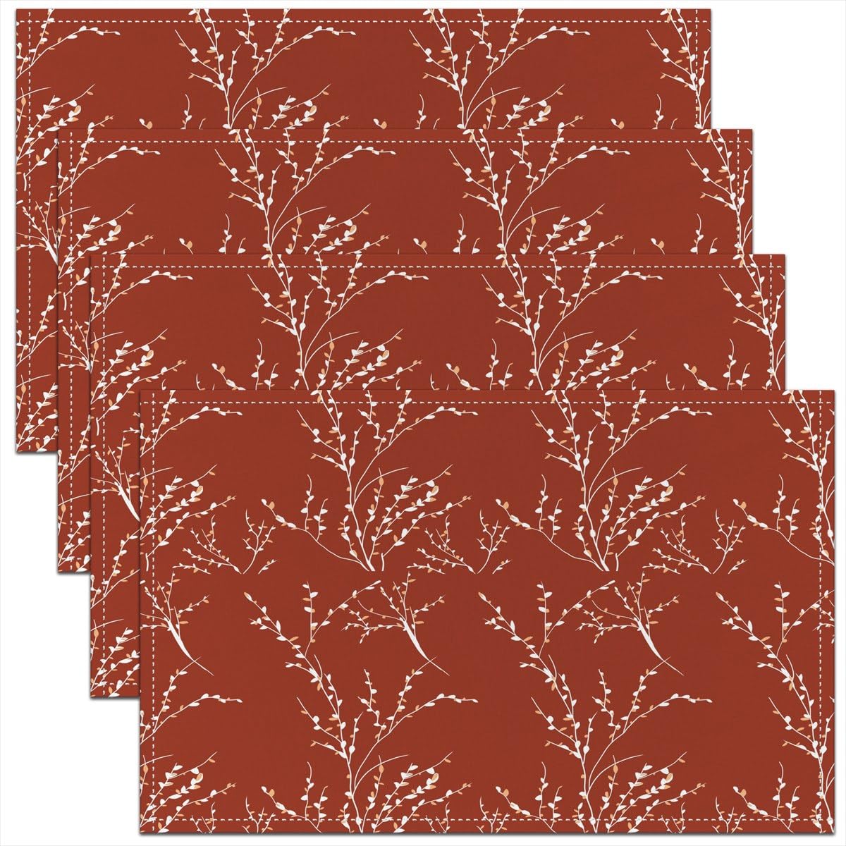 Homemissing Multicoloured 14 Terracotta Branches Table Place Mats Set 45X30cm Flower Plum Blossom Placemats Set Of 4 Decor Leaf Placemat For Kitchen Dining Table Decor Indoor Outdoor