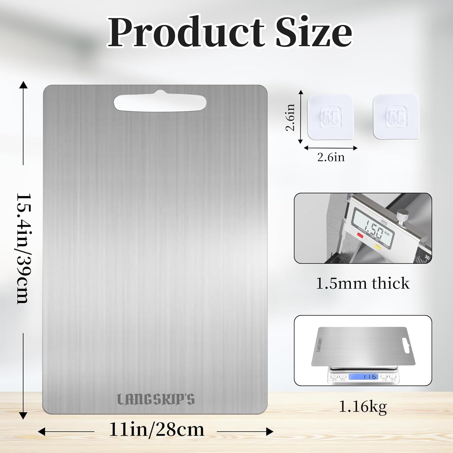 LANGSKIP'S 15.4 x 11 Inch 1.5 MM Katuchef Titanium Cutting Boards for Kitchen, Metal Cutting Boards for Kitchen, Dishwasher Safe,Titan Pro Cutting Board Titanium for Meats, Fruits and Vegetables