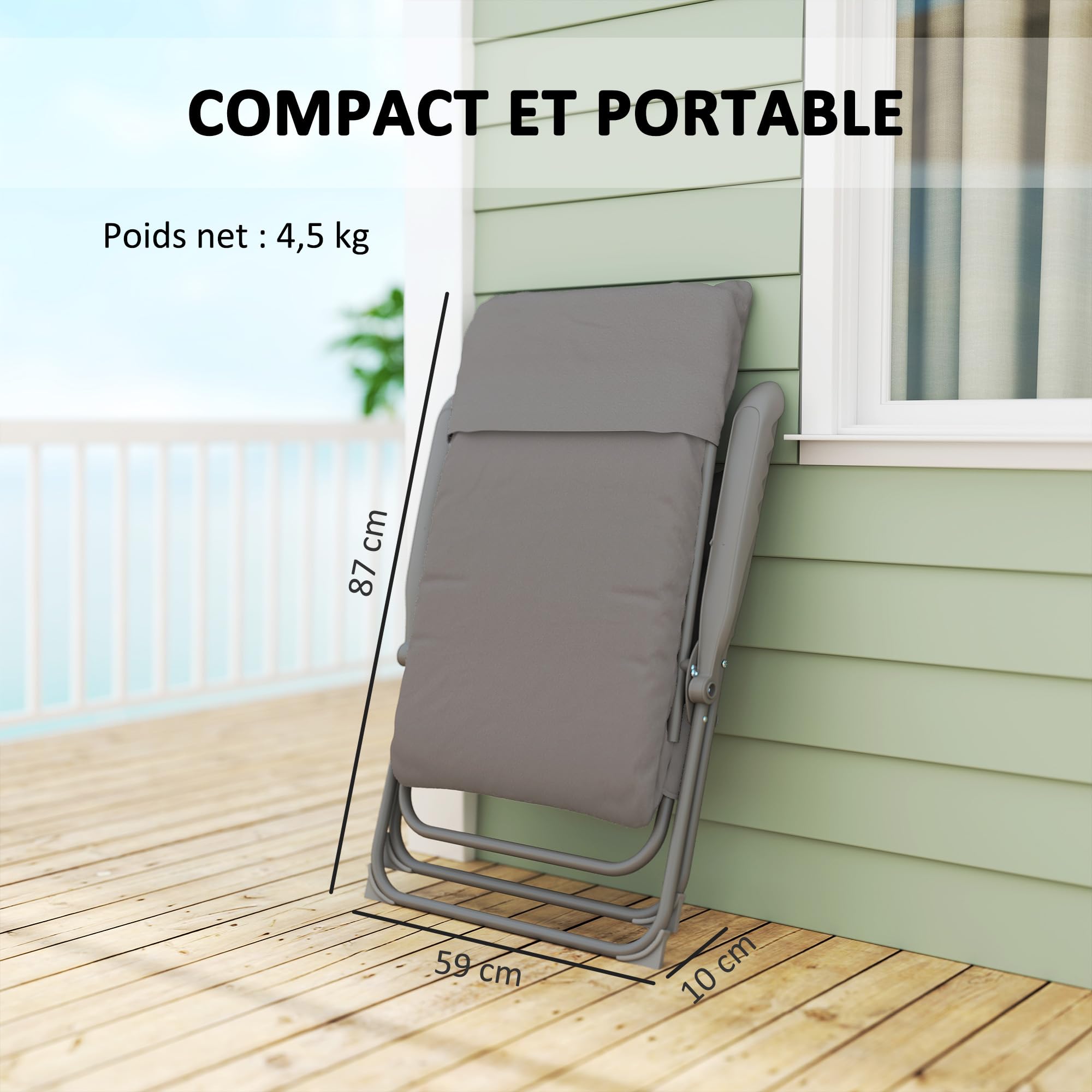 Outsunny Chaise Pliante Camping, Chaise de pêche avec siège rembourré, Dossier Haut réglable et Poches latérales, Fauteuil Pliant pour randonnée, pêche, Plage et Pique-Nique, Gris