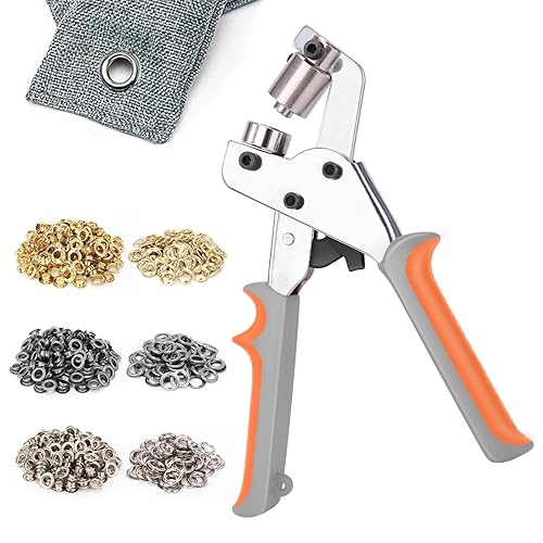 LAKIX Kit de herramientas para ojales, kit de ojales de 38 pulgadas, alicates de prensa (0.394 pulgadas), máquina manual de mano con 500 ojales para