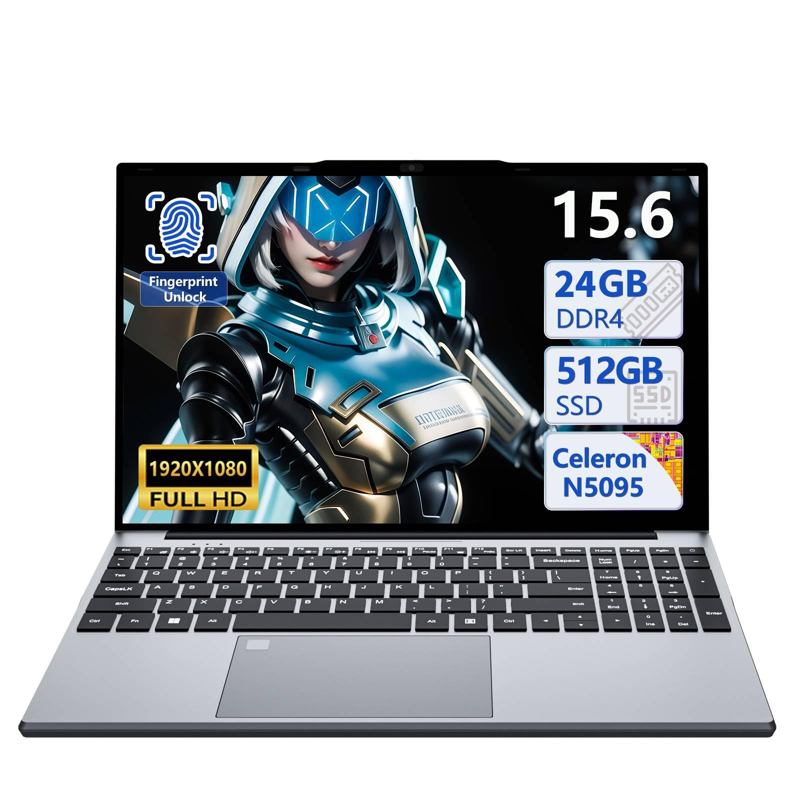 Ordinateur Portable 15,6 Pouces Win 11 PC Portable 24Go RAM 512Go SSD