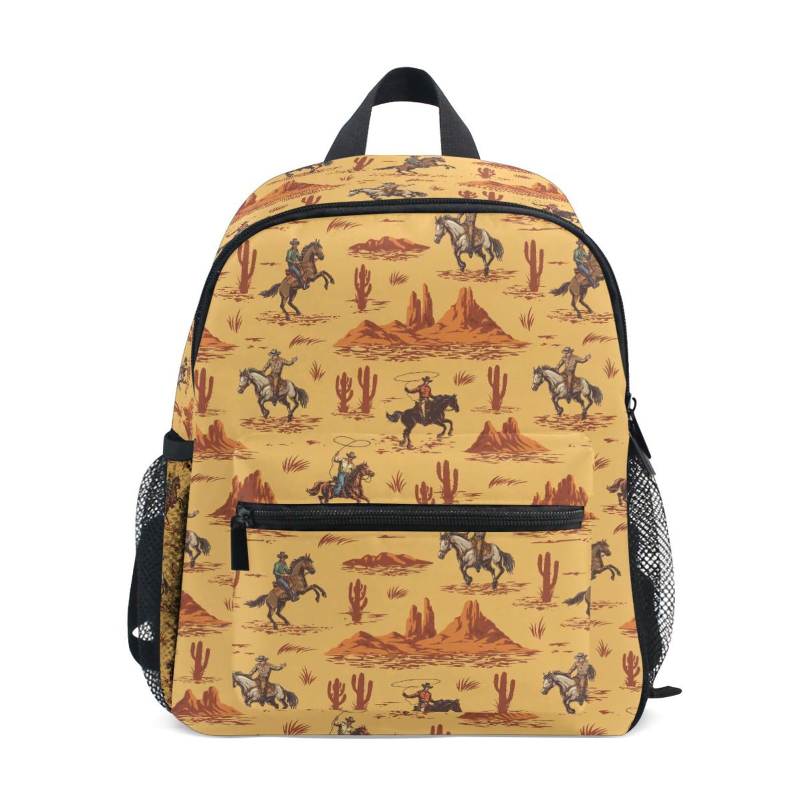JHKKU Toddler Preschool Backpack Western Cowboys Horses for Boys Girls 12 Inch lightweight Schoolbag Kids Bookbag 3-8Y